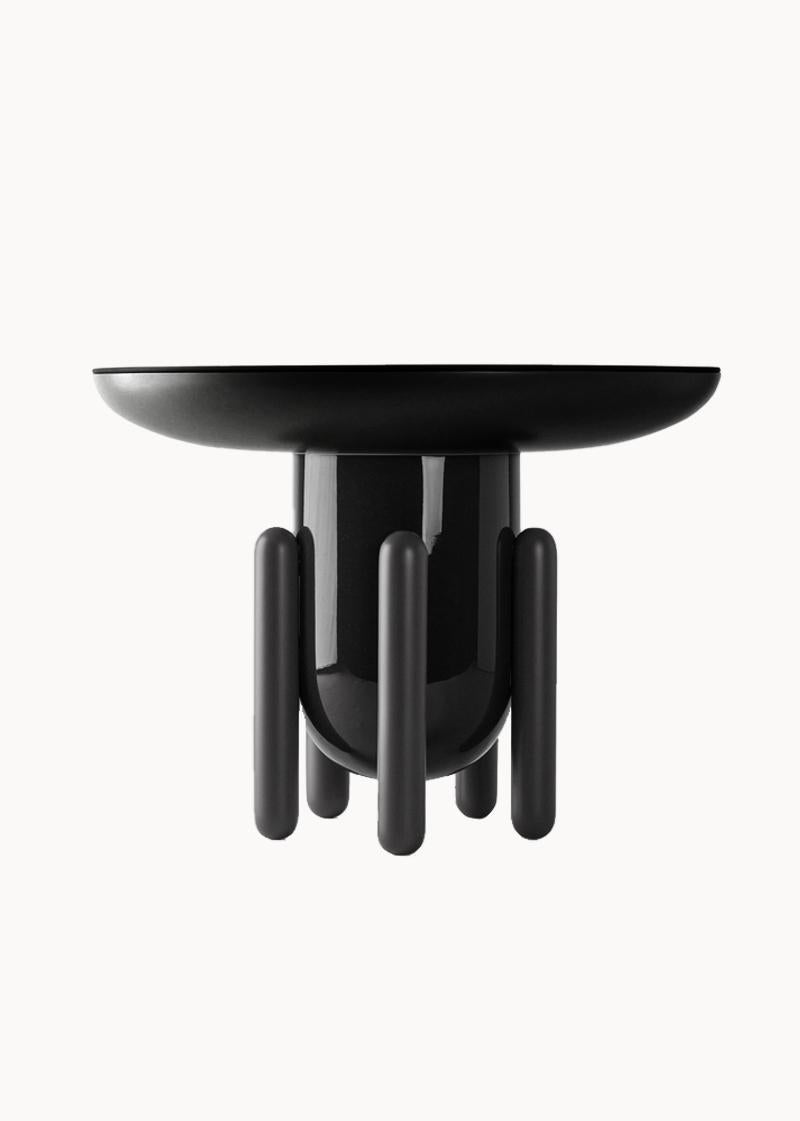 Explorer Table Dark Grey Lacquered Fibre Glass With Matte Body Glass Top Finish For Sale 3