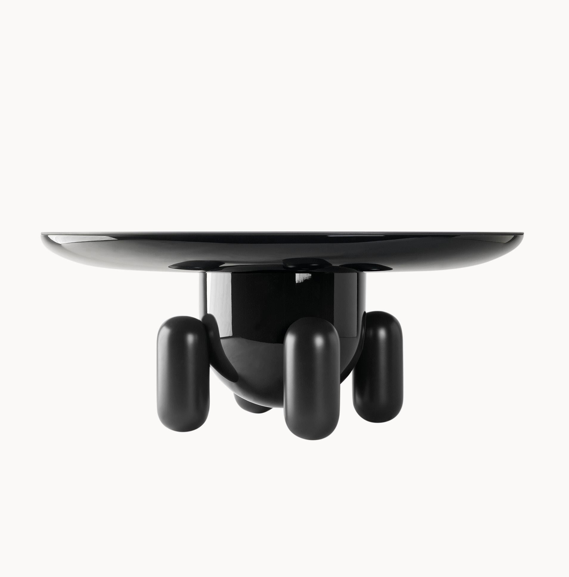 Contemporary Explorer Table Dark Grey Lacquered Fibre Glass With Matte Body Glass Top Finish For Sale