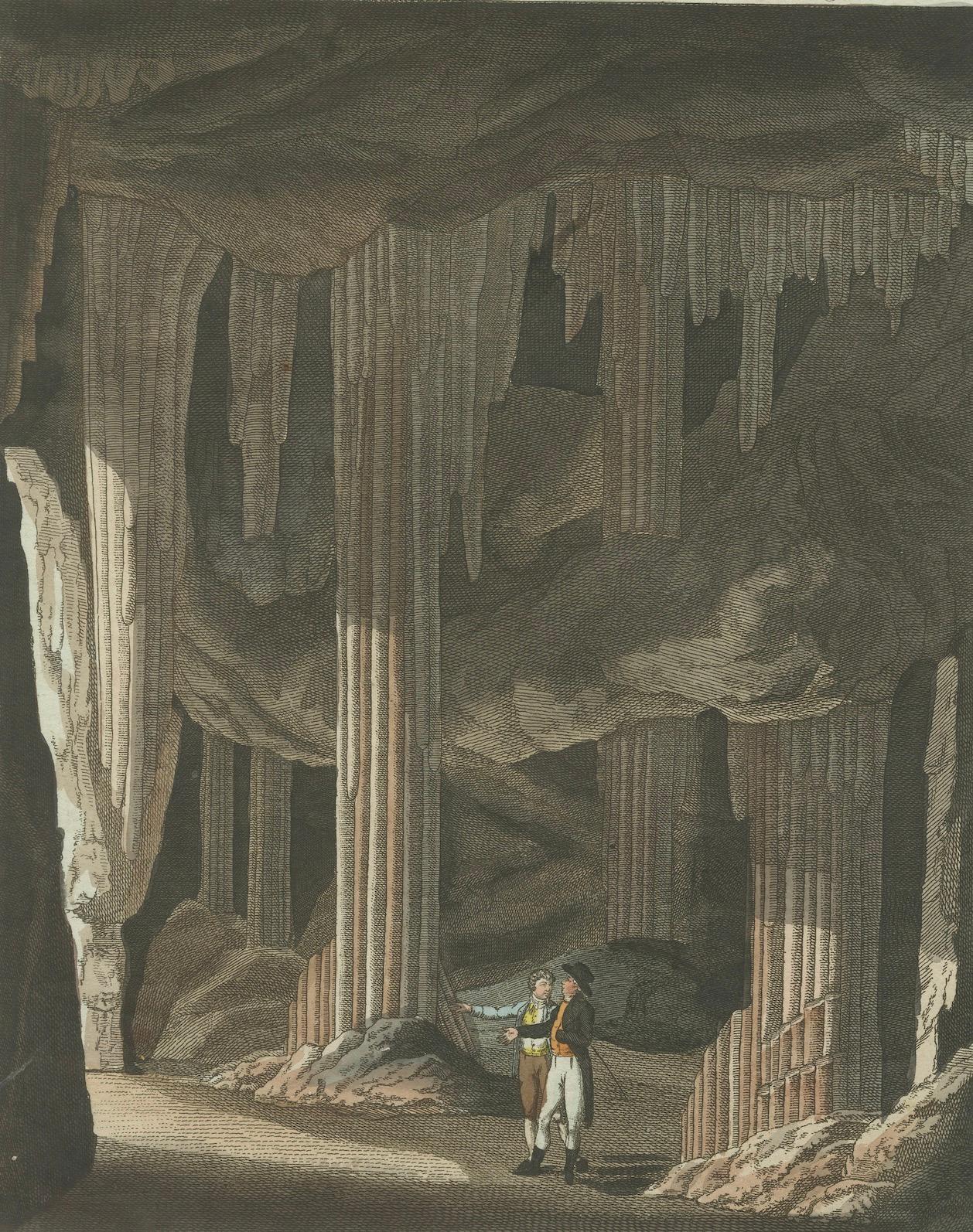 Erkundung der Stalactit-Kavernen in der Nähe von Slains: Ein natürliches Wunder Schottlands, 1798 (Papier) im Angebot