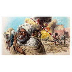 "Explosion à la porte de la frontière" par Charles Burki, 1970 - Illustration de guerre Gouache