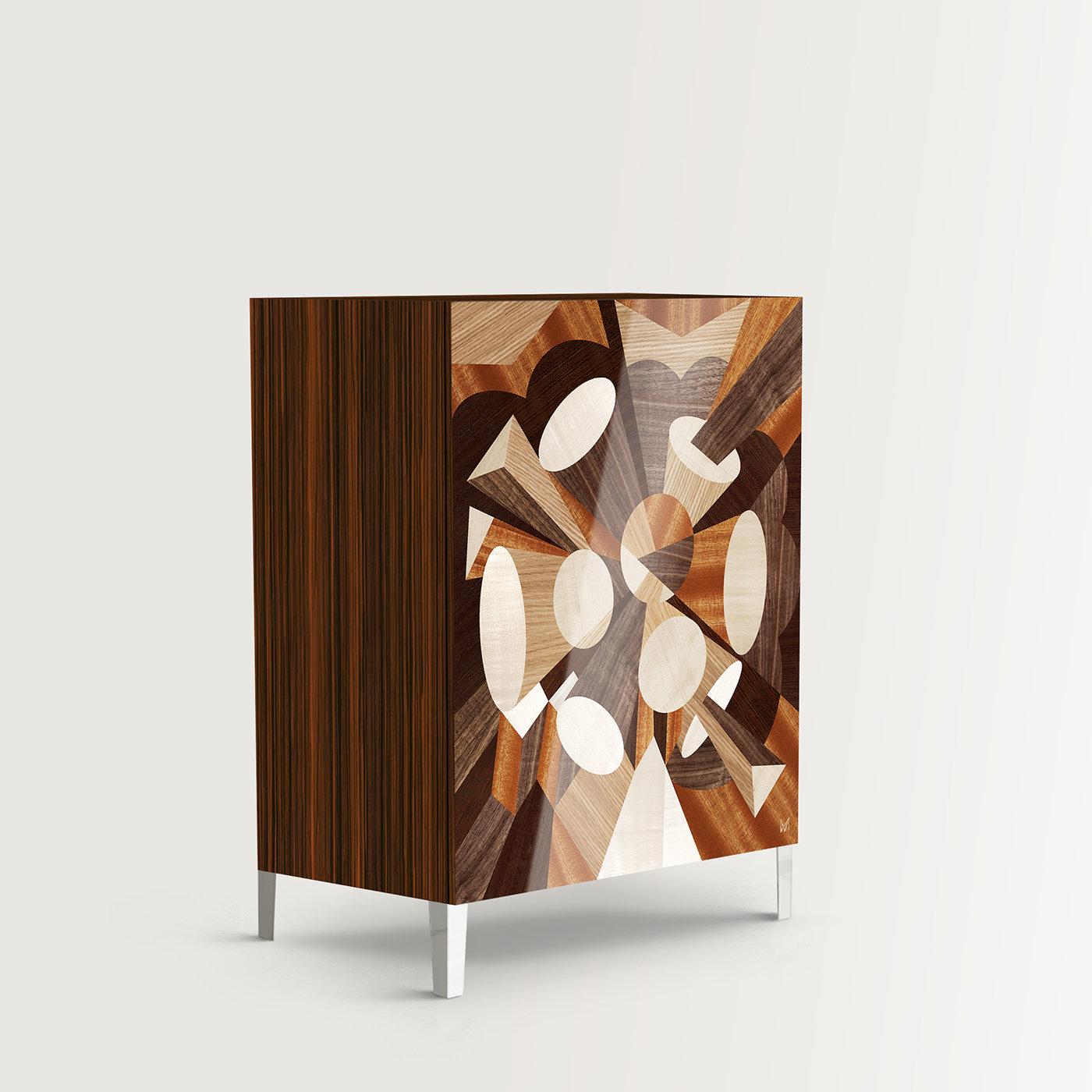 Part of the Classica Collection, this cabinet will stand out in any interior, providing sophisticated style in a living, dining room, and bedroom. The rectangular rosewood frame is raised on polished steel feet, its metallic finish occuring in the