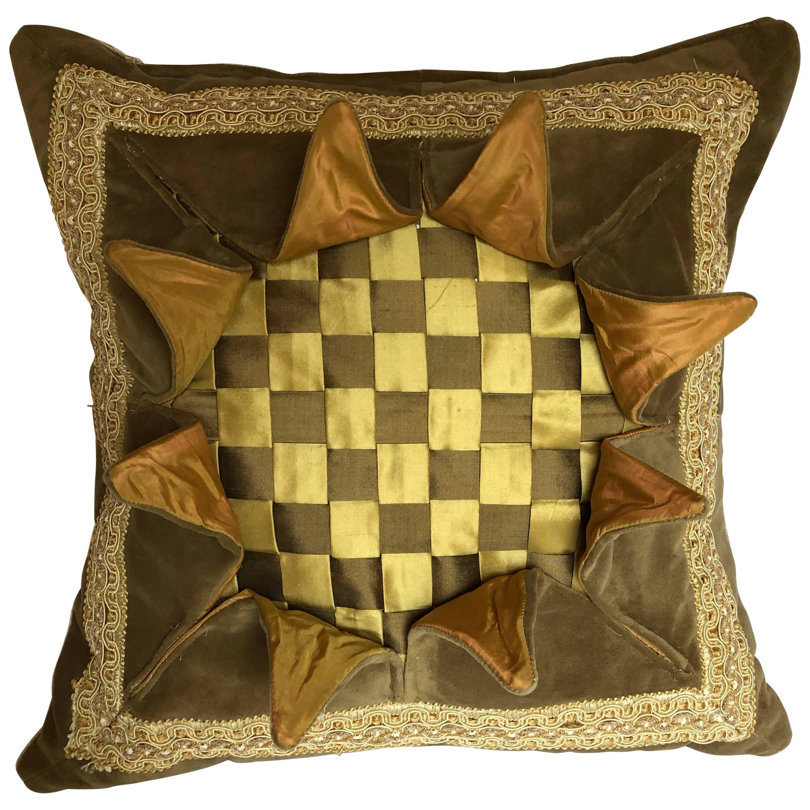"Explosion" Pillow, Beige, Gold and Tan Throw Pillow For Sale