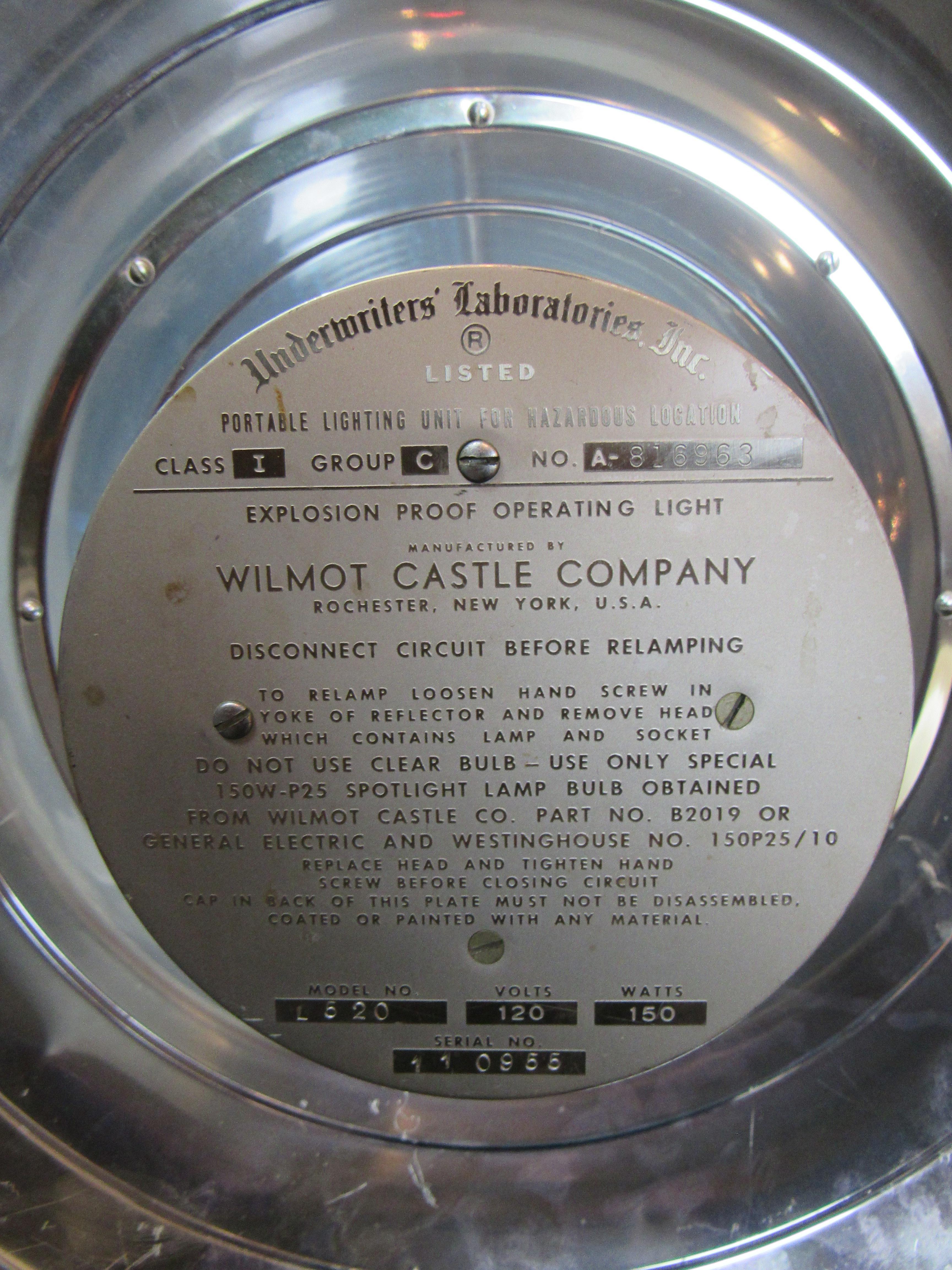 Explosion Proof Operating Light by Wilmot Castle In Good Condition For Sale In Brooklyn, NY