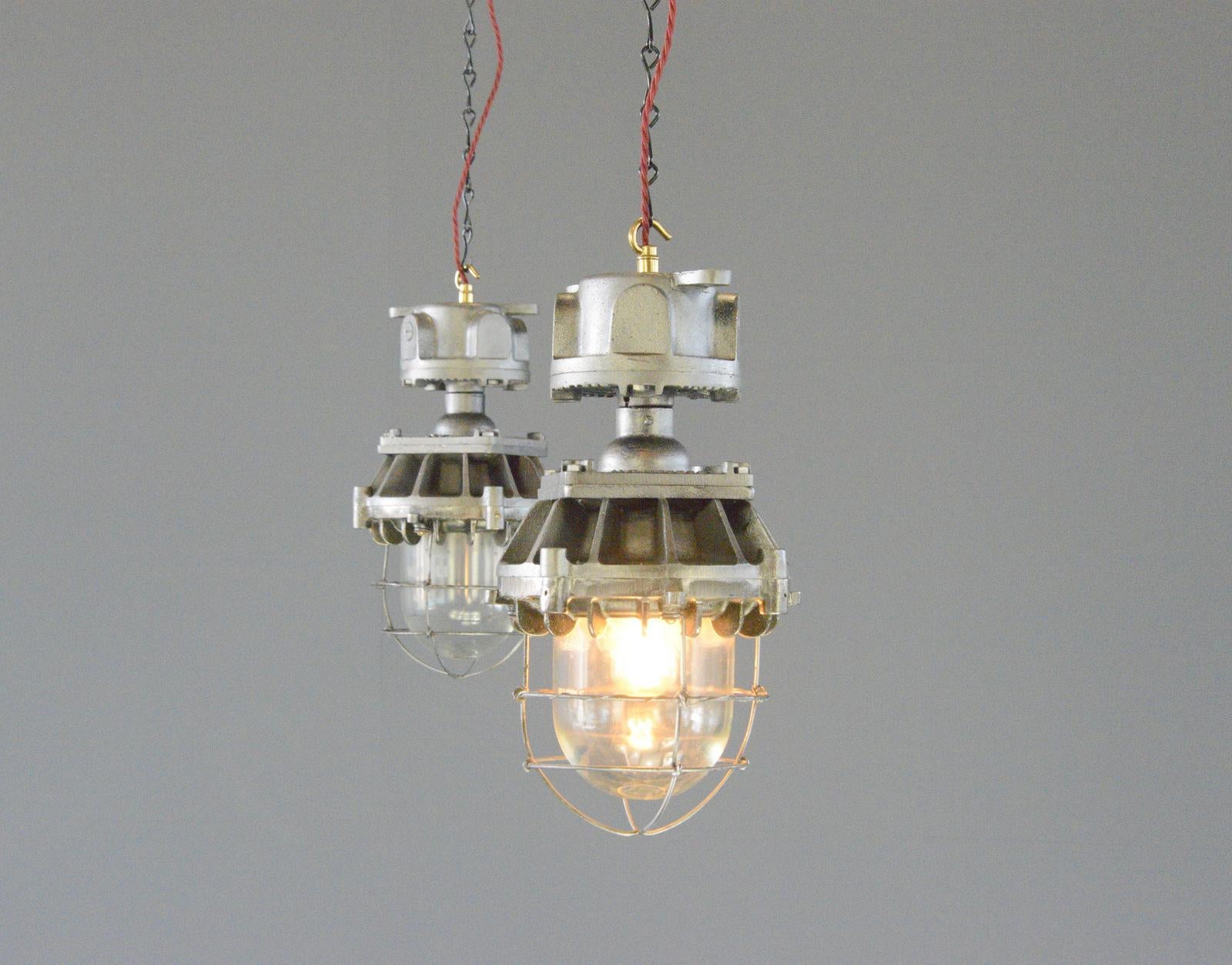Industrial Explosion Proof Pendant Lights by Wardle, circa 1930s For Sale
