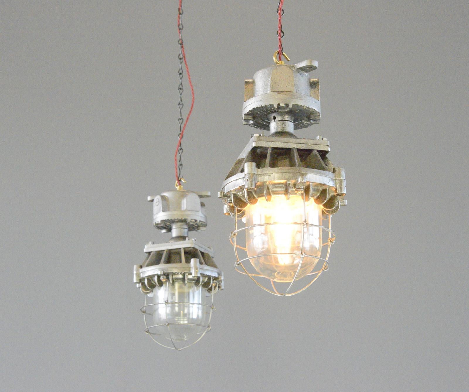 English Explosion Proof Pendant Lights by Wardle, circa 1930s For Sale