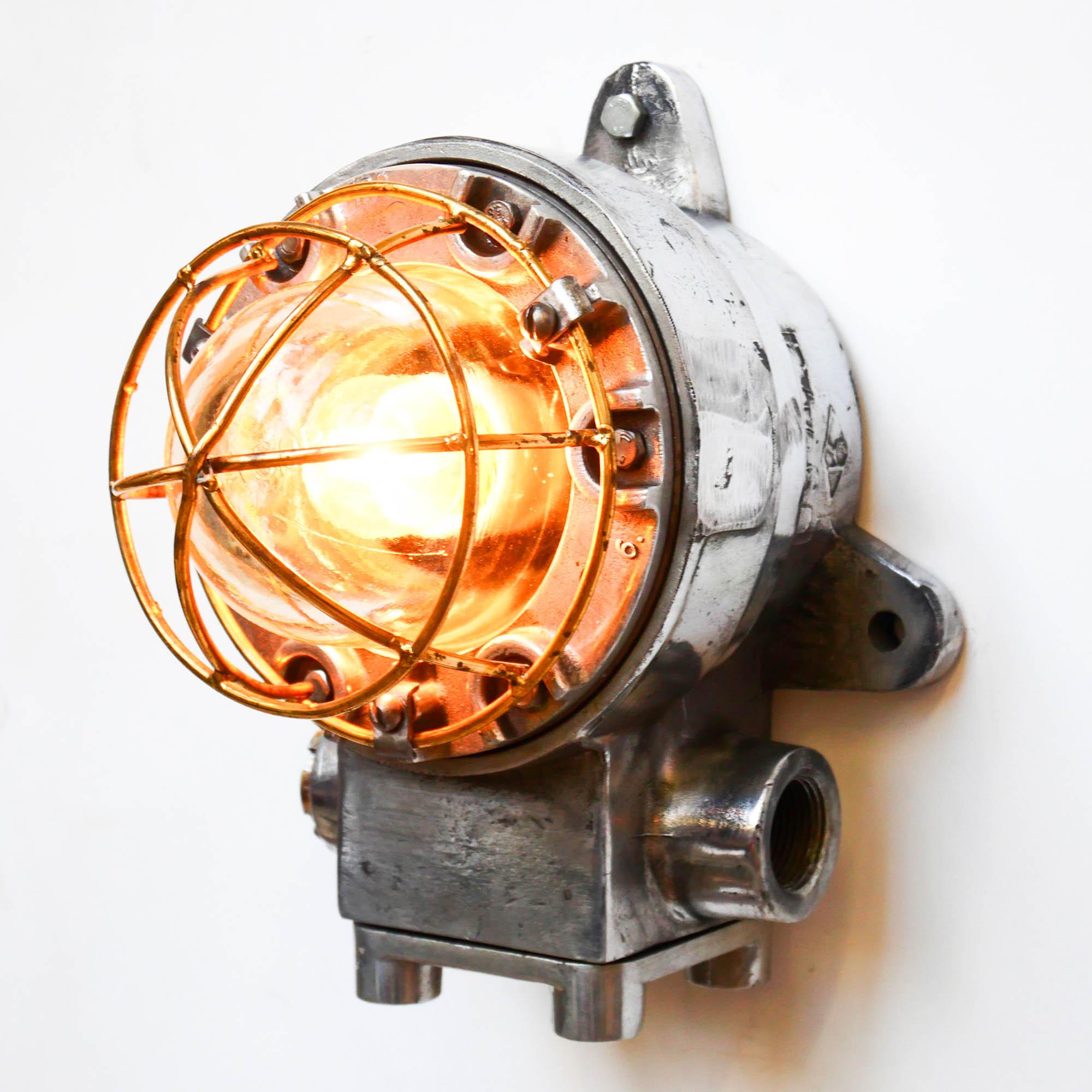 Polished Explosion proof wall light, Russia, Circa 50-59 For Sale