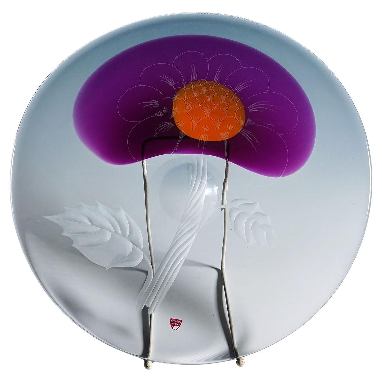 Expo Art Glass Plate by Olle Alberius for Orrefors, Sweden 1977 For Sale