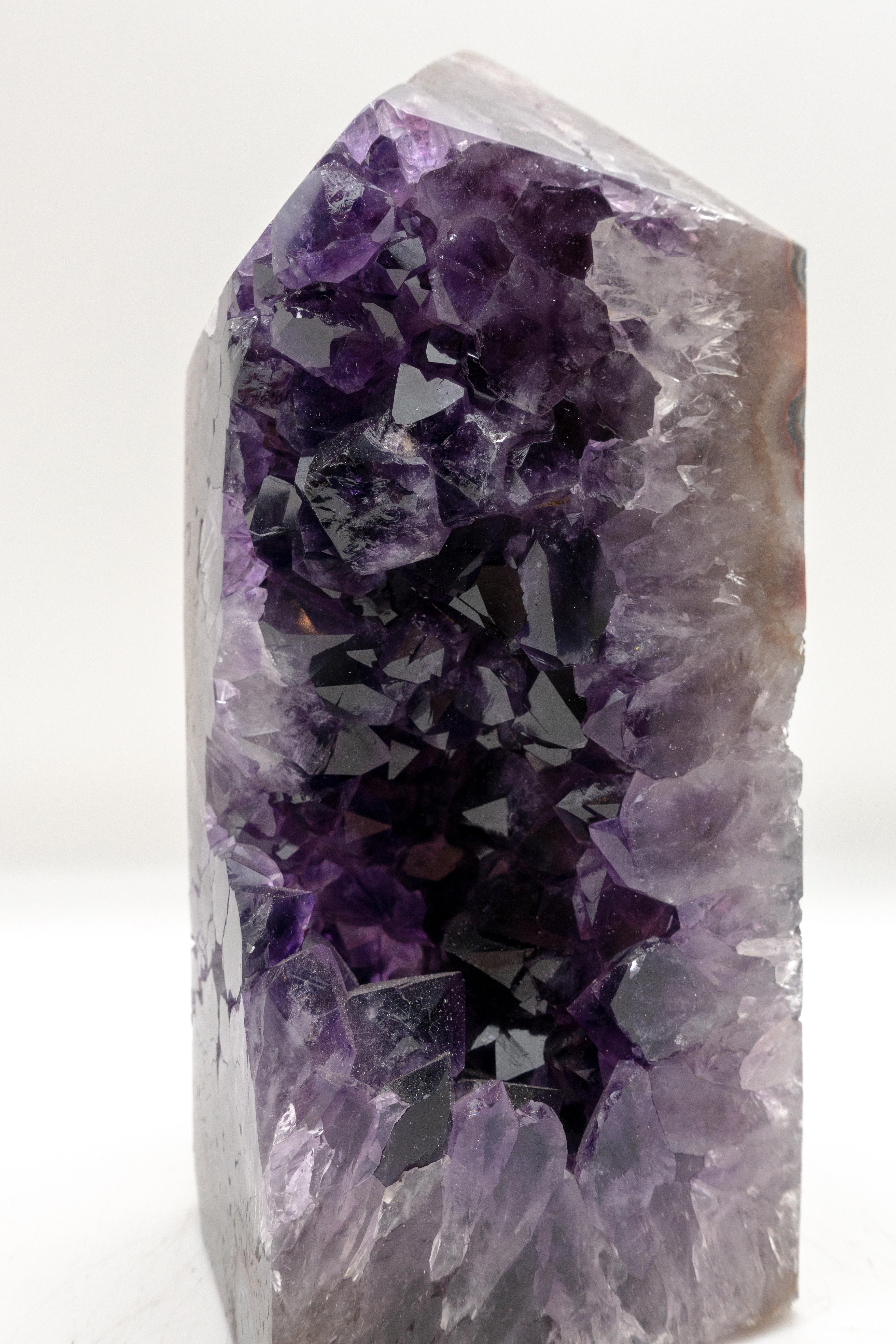 Brazilian Exposed Core Amethyst and Agate Mineral Obelisk