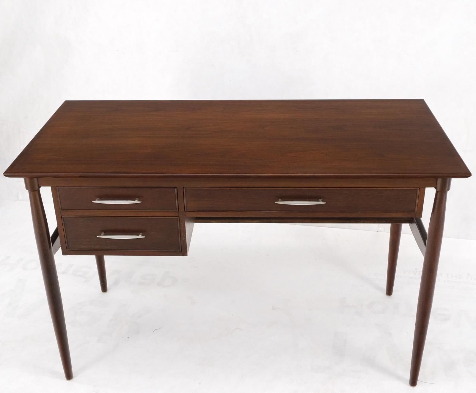 Exposed Dowel Shape Legs Floating Top 3 Drawers Walnut Desk Table Console Mint 2