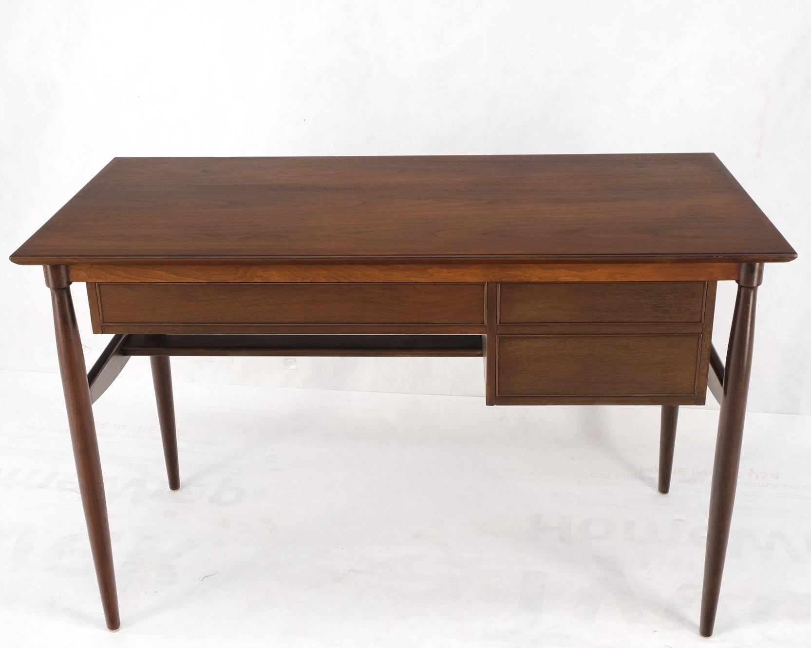 Exposed Dowel Shape Legs Floating Top 3 Drawers Walnut Desk Table Console Mint 3