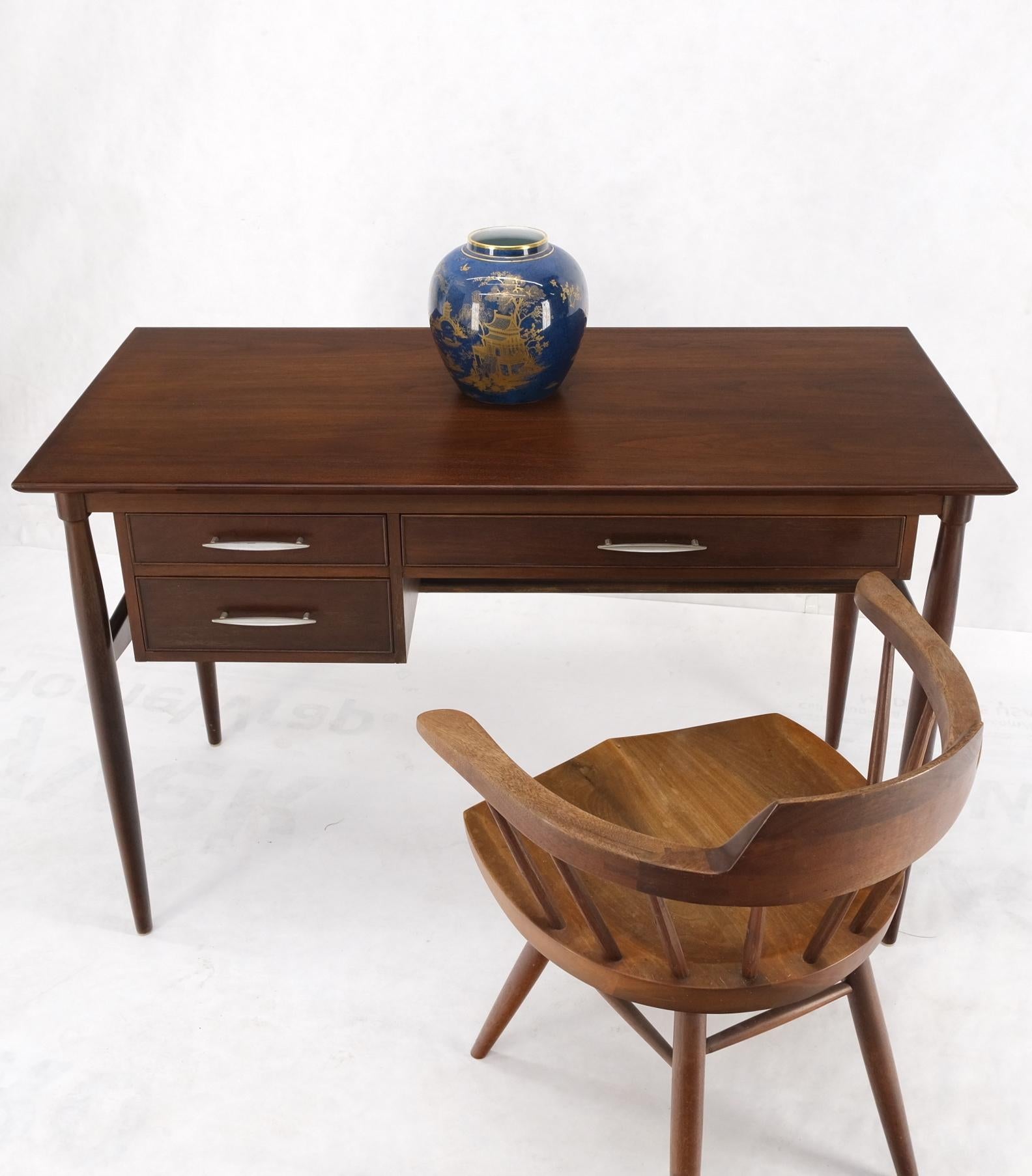 Exposed Dowel Shape Legs Floating Top 3 Drawers Walnut Desk Table Console Mint 4