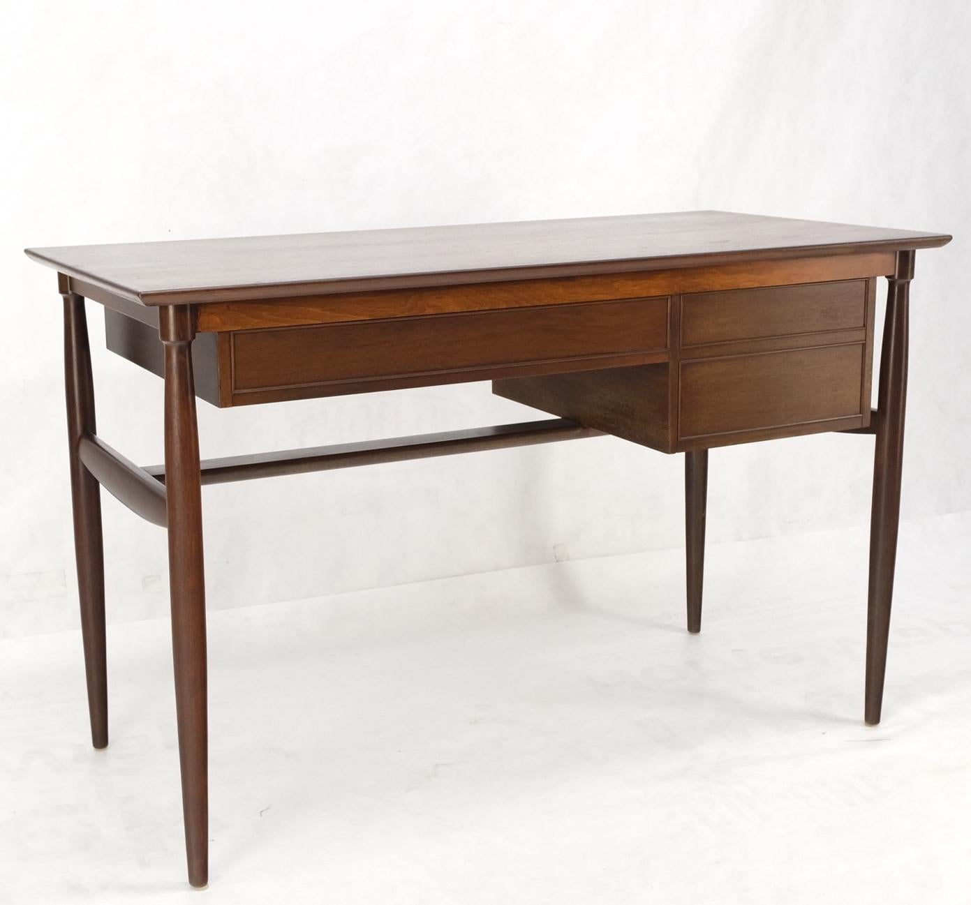 Exposed Dowel Shape Legs Floating Top 3 Drawers Walnut Desk Table Console Mint 5