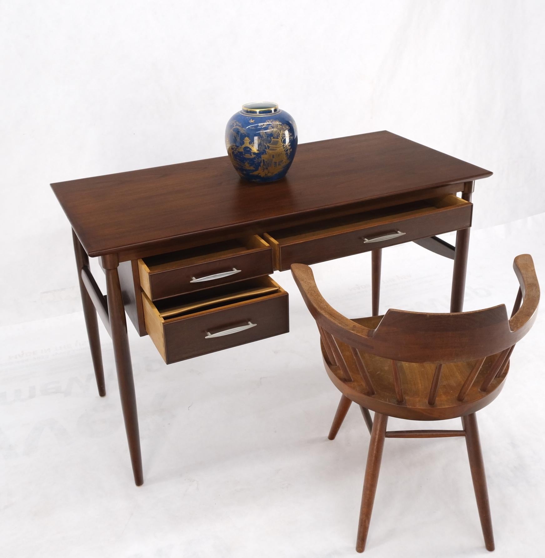 Exposed Dowel Shape Legs Floating Top 3 Drawers Walnut Desk Table Console Mint For Sale 6