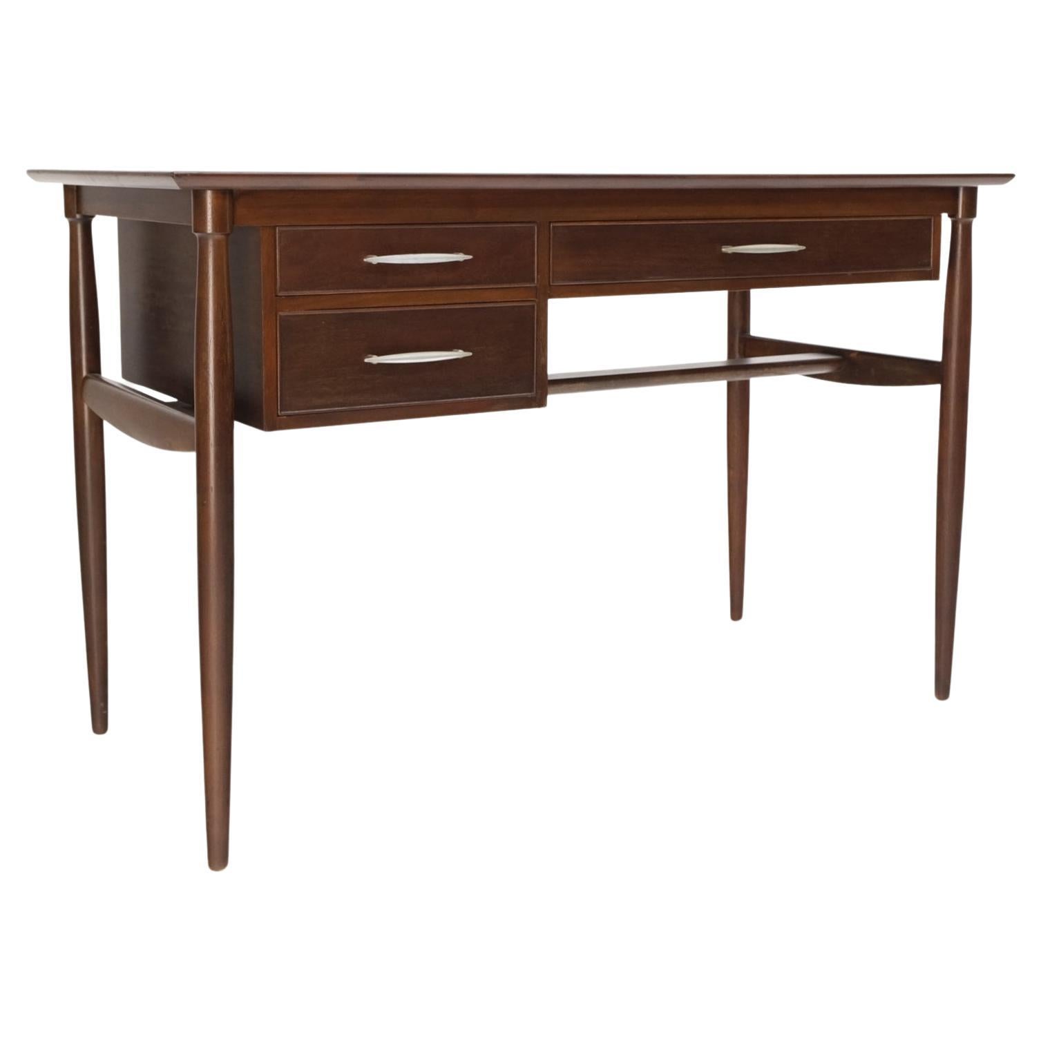 Exposed dowel shape legs floating top 3 drawers walnut desk table console mint.