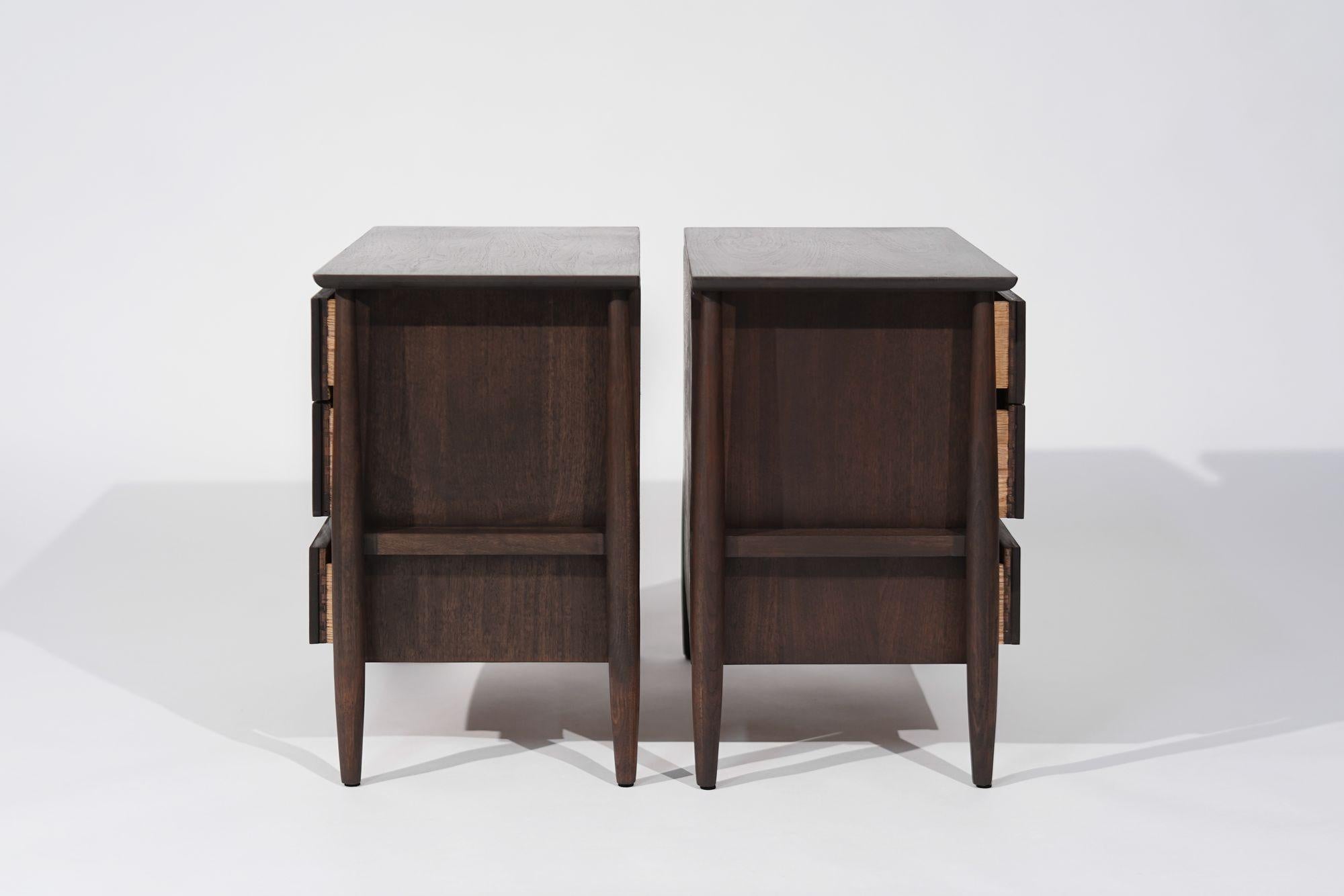20th Century Exposed Framework Bedside Tables in Walnut by John Stuart, C. 1950s For Sale