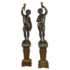 Exposition Pair of Monumental Patinated Bronze Figural Torchères, 1867