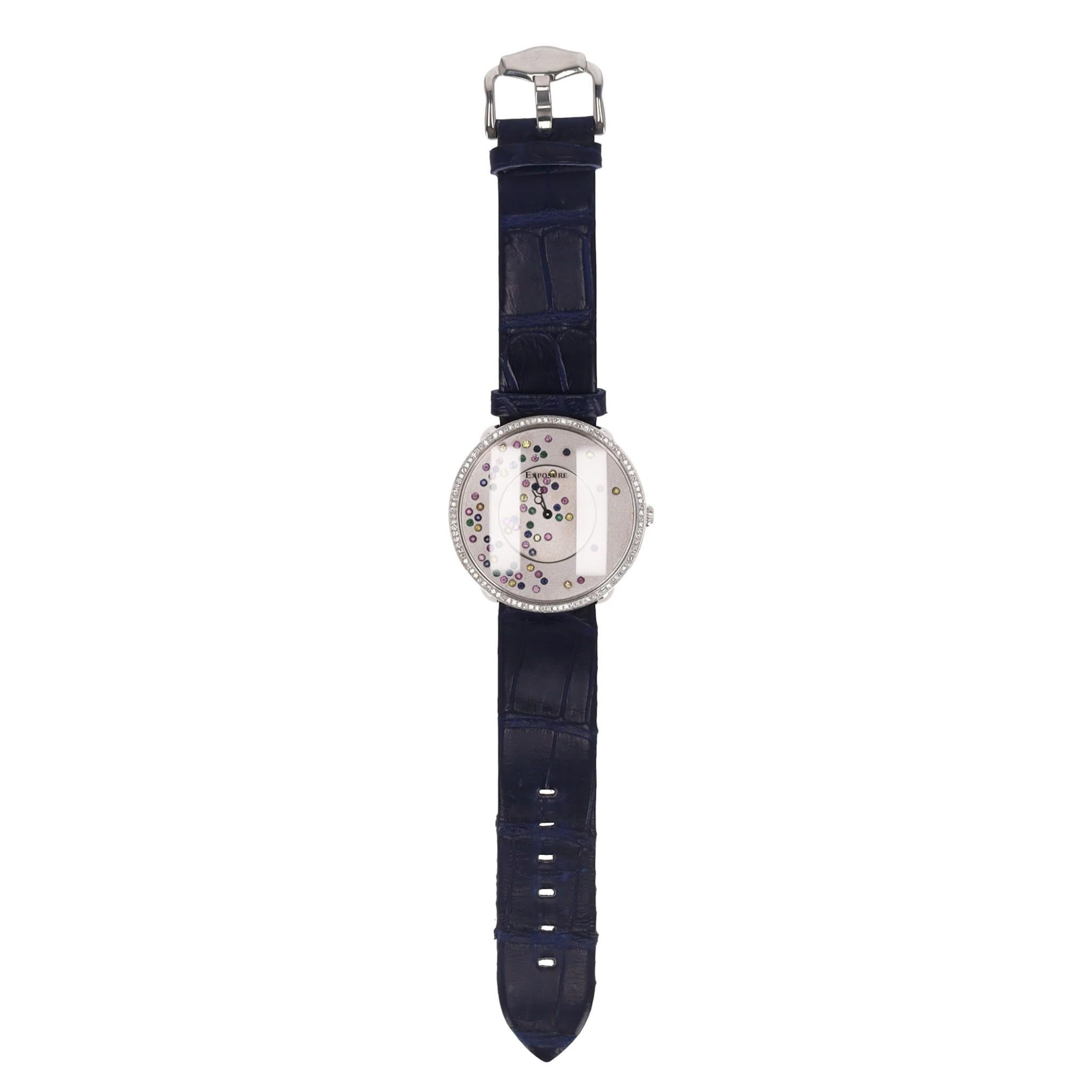 Taille ronde Montre suisse Exposure avec bracelet en peau d'alligator en vente