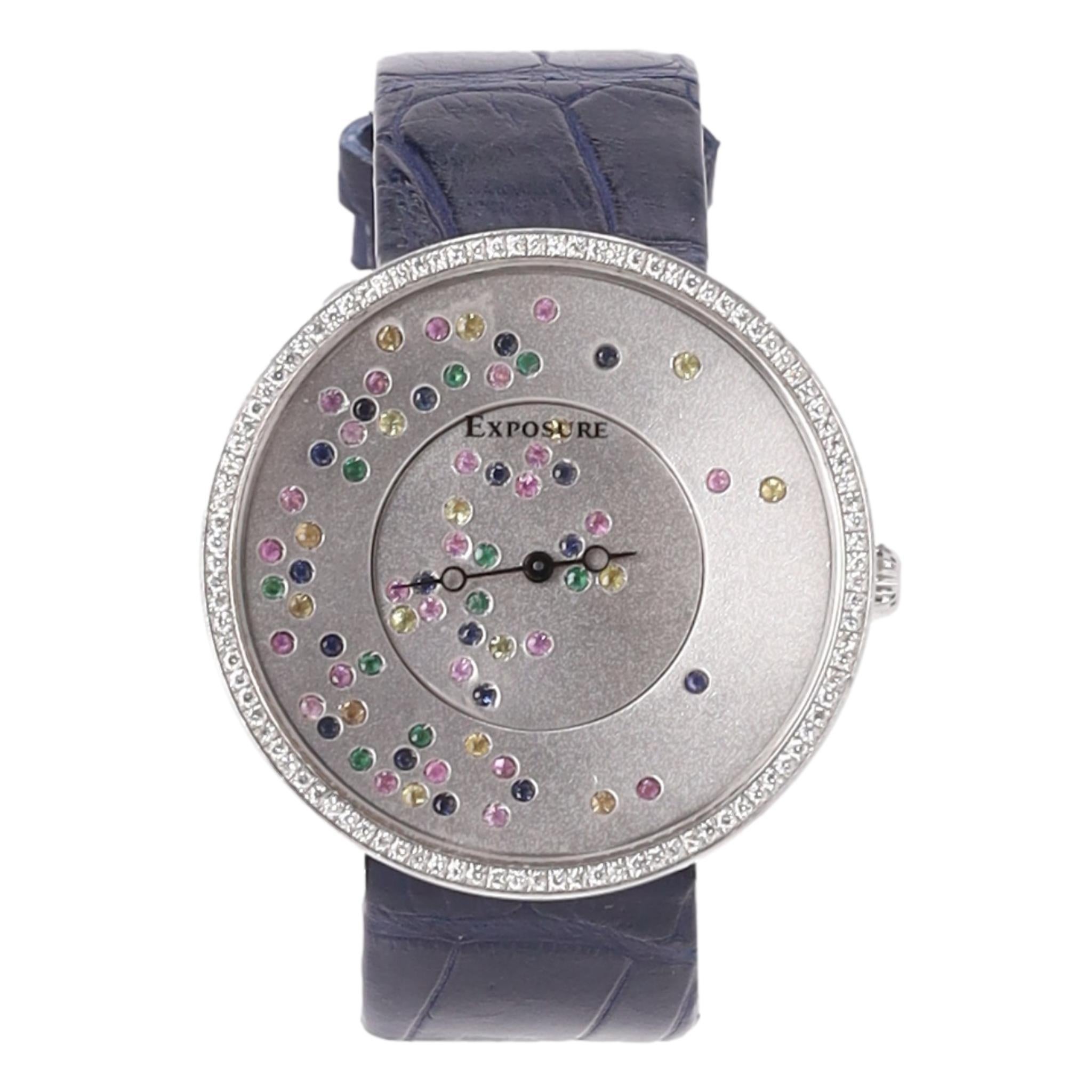 Montre suisse Exposure avec bracelet en peau d'alligator Excellent état - En vente à London, GB