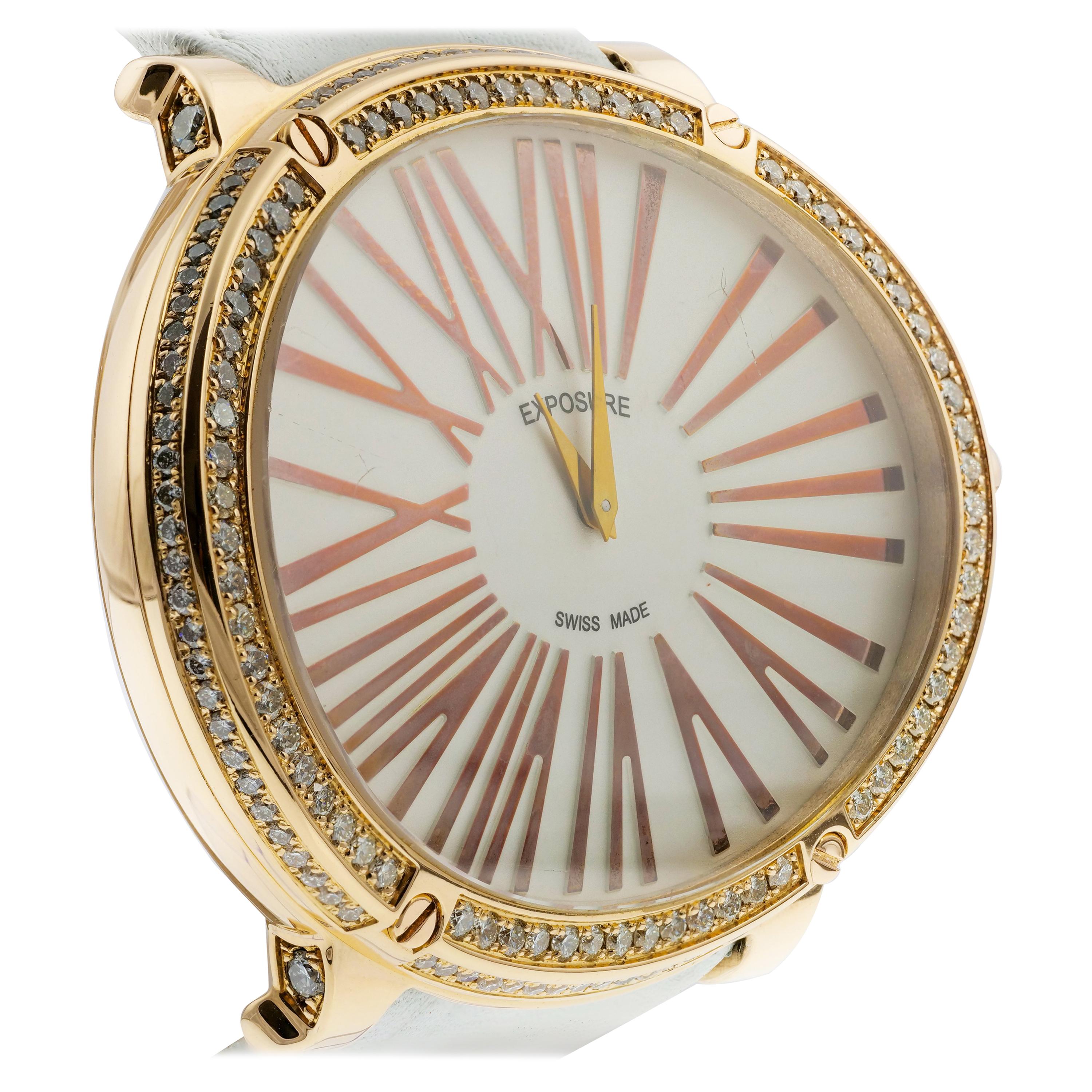 Exposure Diamonds Watch, in 18 K Yellow Gold, Quartz, Large Size For Sale
