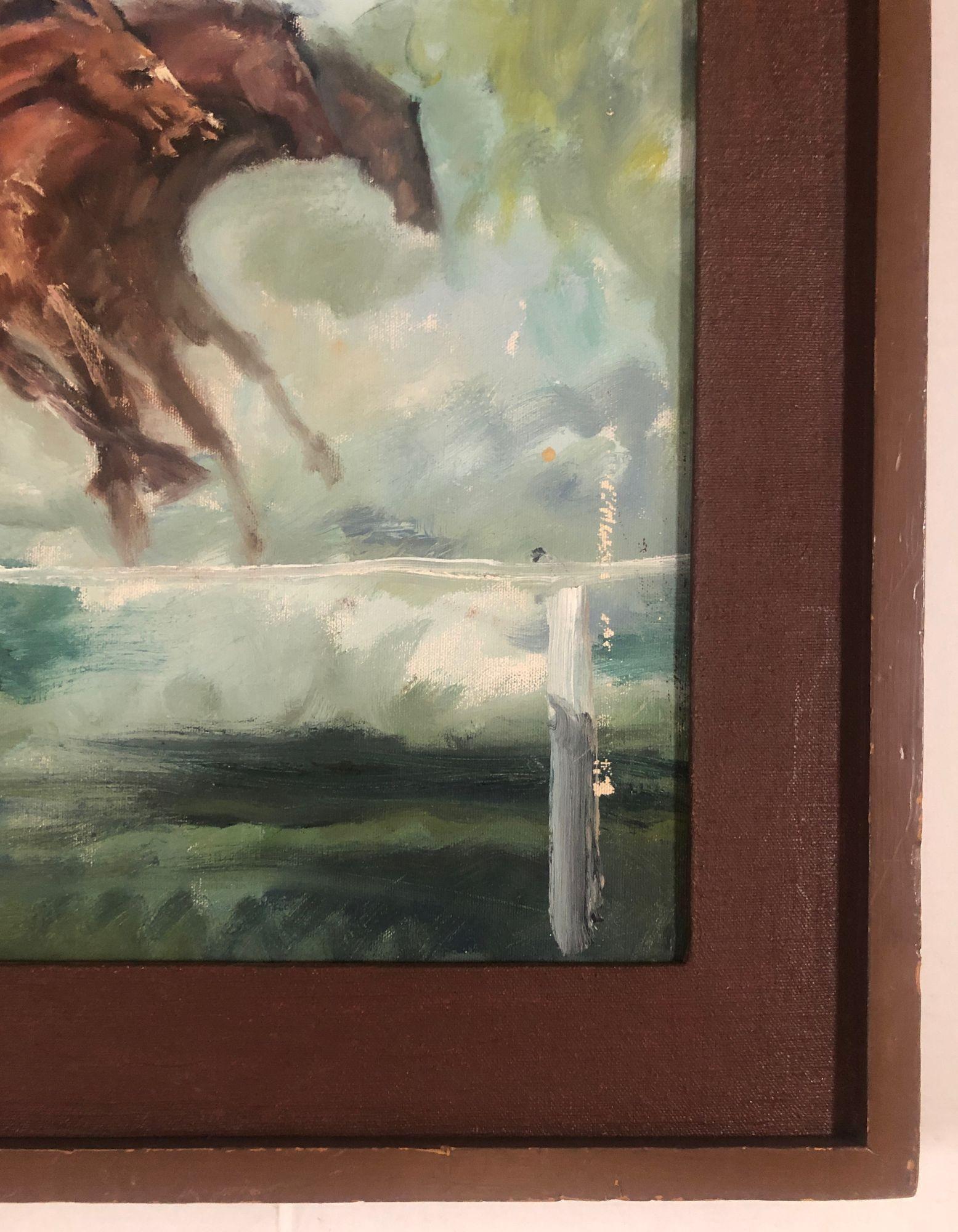 Expressionnisme Scène de course de chevaux encadrée Peinture à l'huile sur toile Excellent état - En vente à Van Nuys, CA