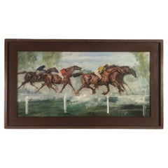 Expressionism Race Horse Racing Scene Framed Oil Painting on Canvas