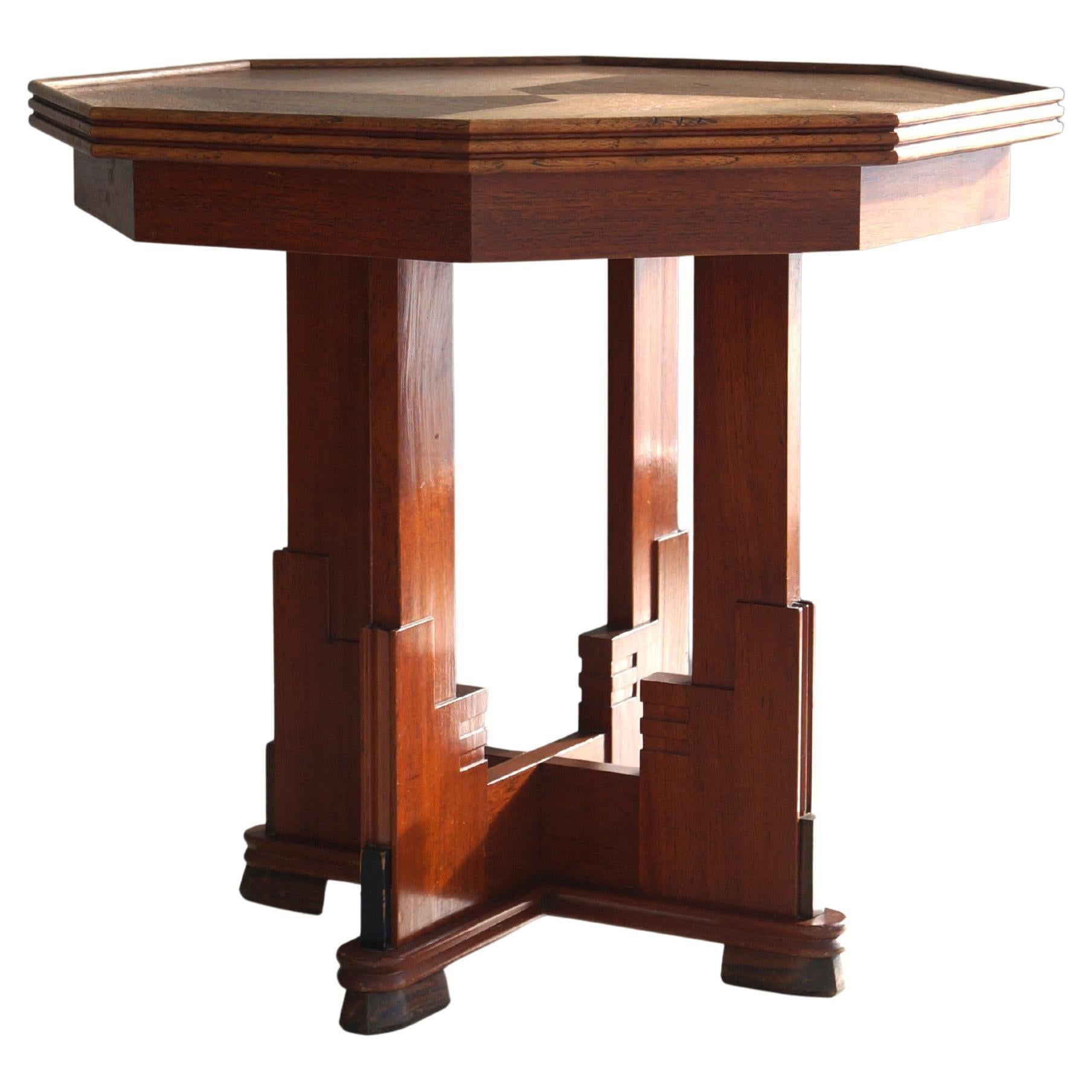 Expressionist Amsterdam School Table with Octagonal Top, Netherlands, 1920s For Sale