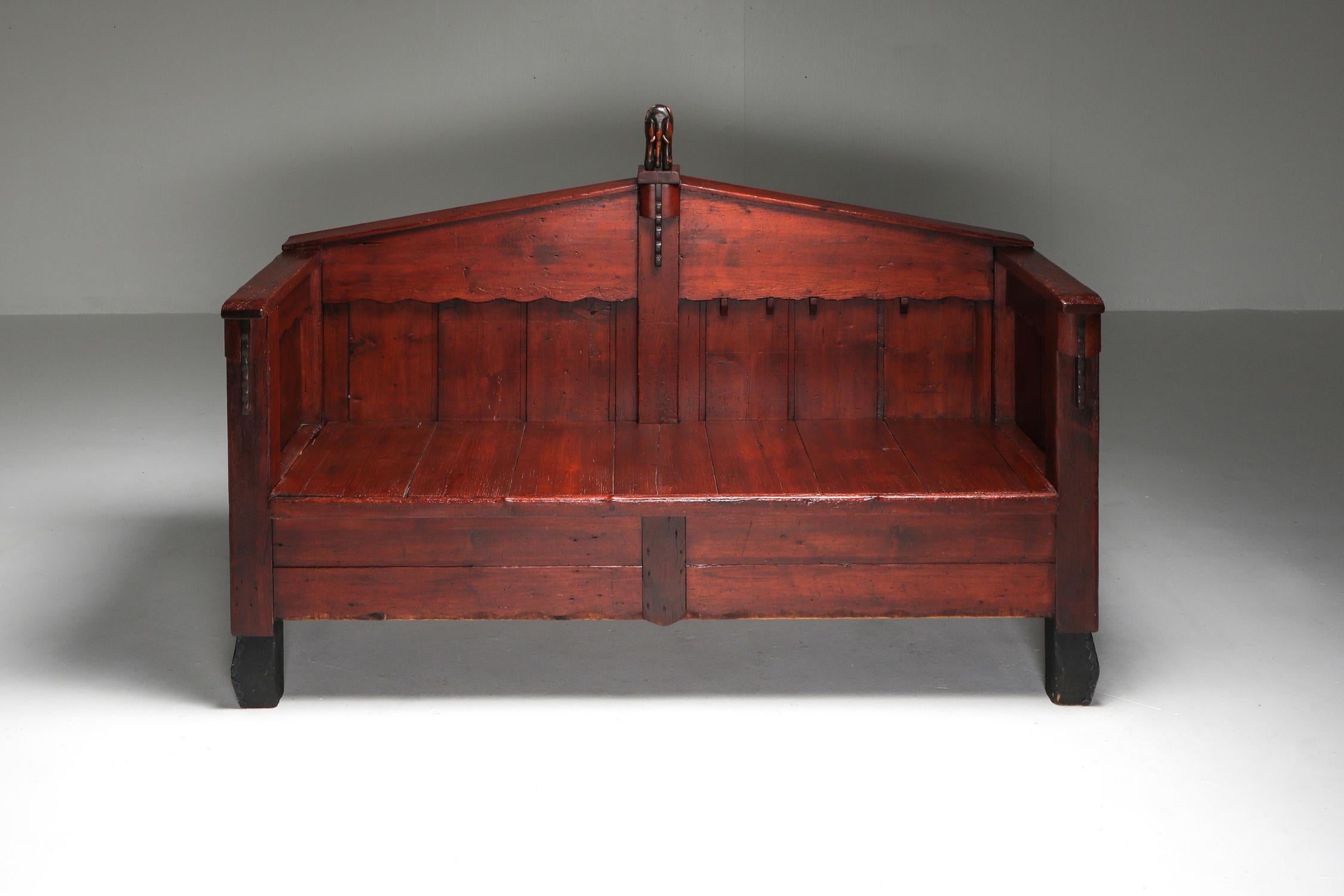 Sculptural Amsterdamse School Bench; The Netherlands; Pine; 1920s;

This pine bench in Amsterdamse School style was created in the Netherlands in the 1920s. A rare piece that is a true survivor of its era. The bench is not made of imported