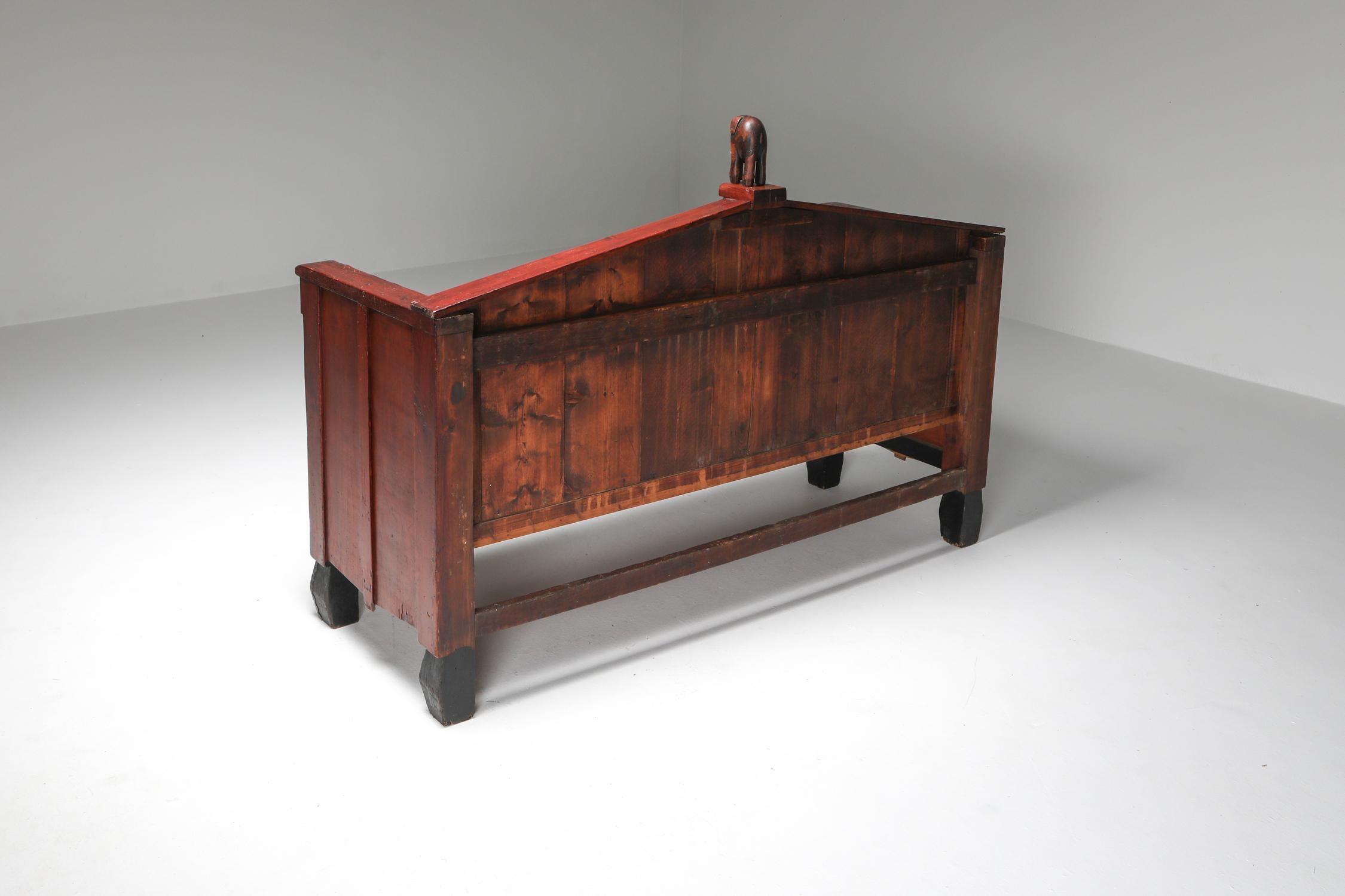 Dutch Expressionist Amsterdamse School Bench, in Pine, 1920s For Sale
