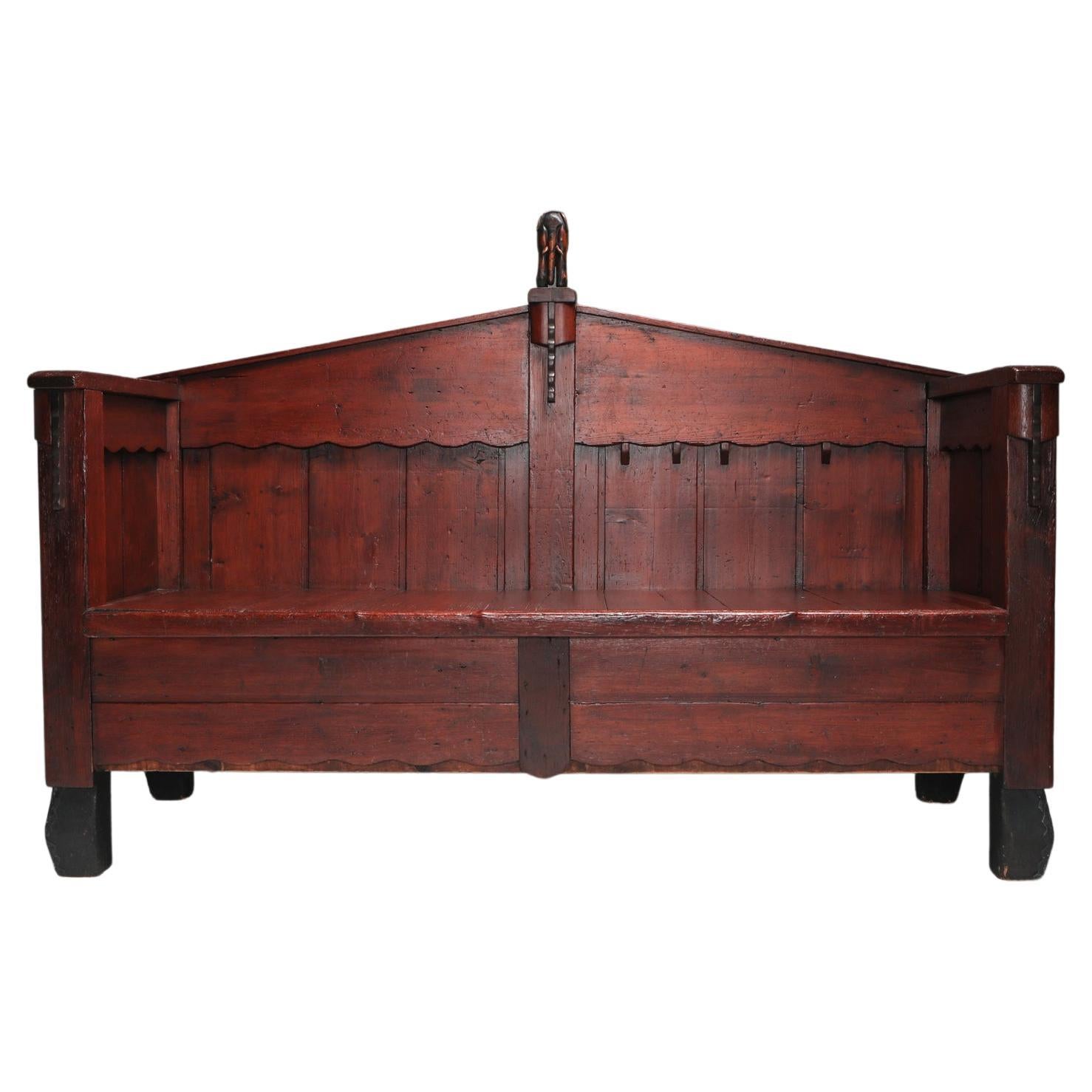 Expressionist Amsterdamse School Bench, in Pine, 1920s For Sale