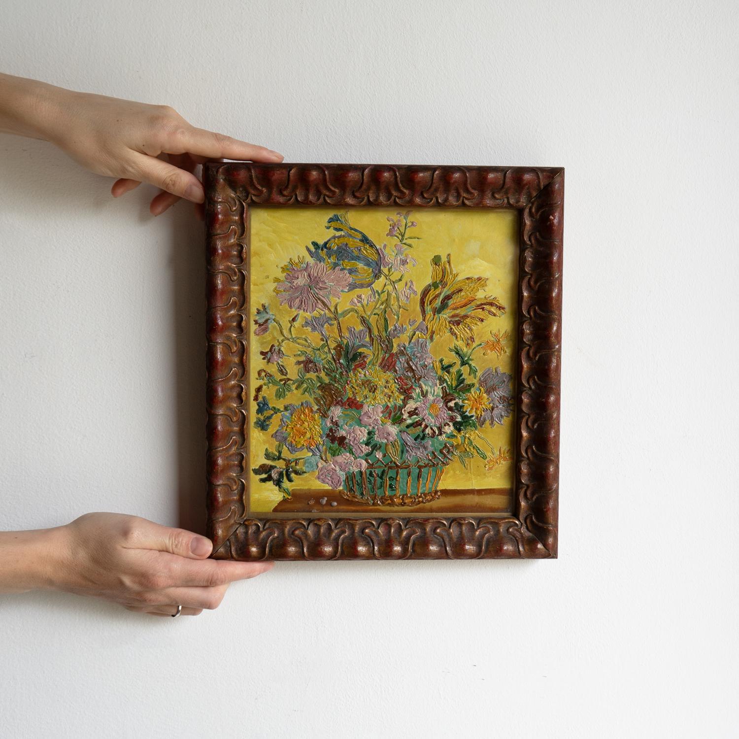Expressionniste Nature morte florale expressionniste de style Bloomsbury, peinture à l'huile originale ancienne en vente