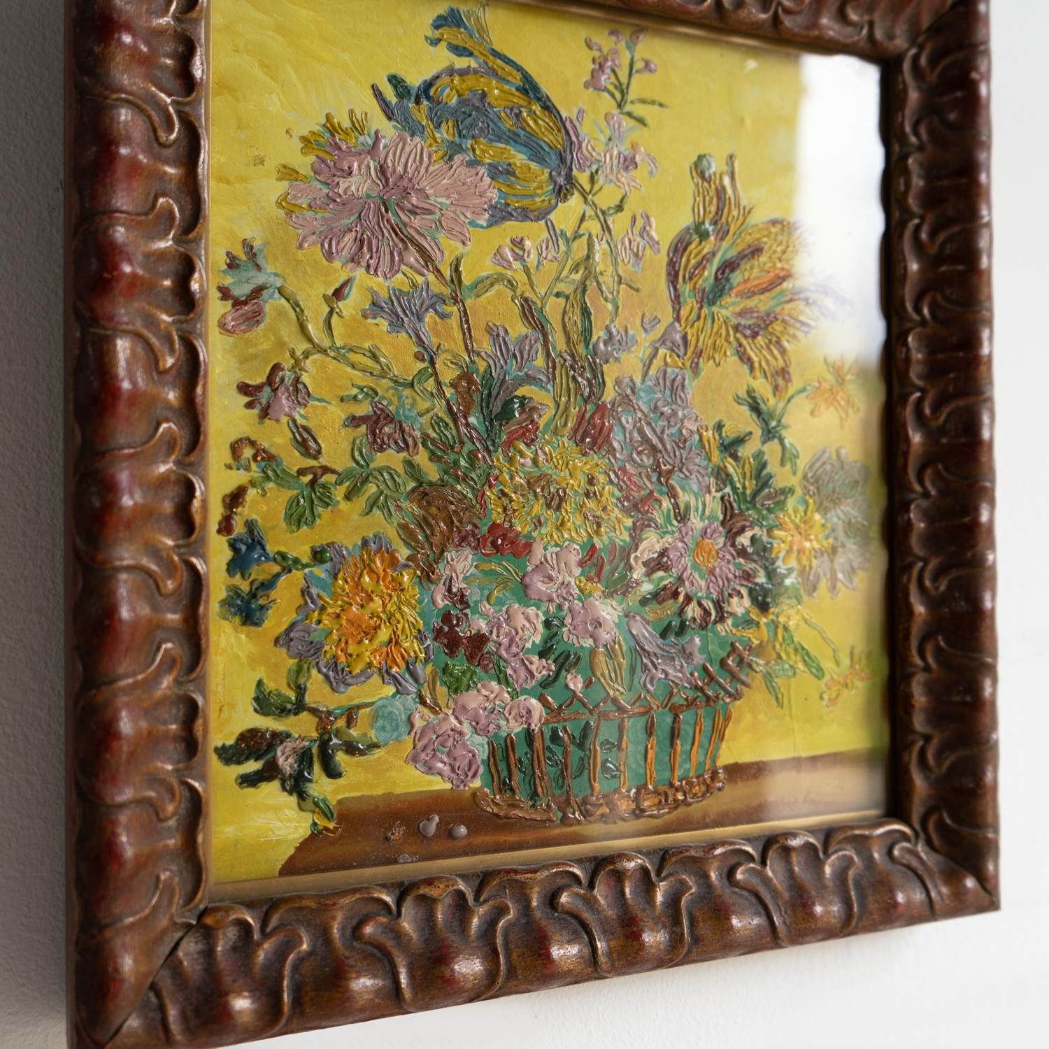 Britannique Nature morte florale expressionniste de style Bloomsbury, peinture à l'huile originale ancienne en vente