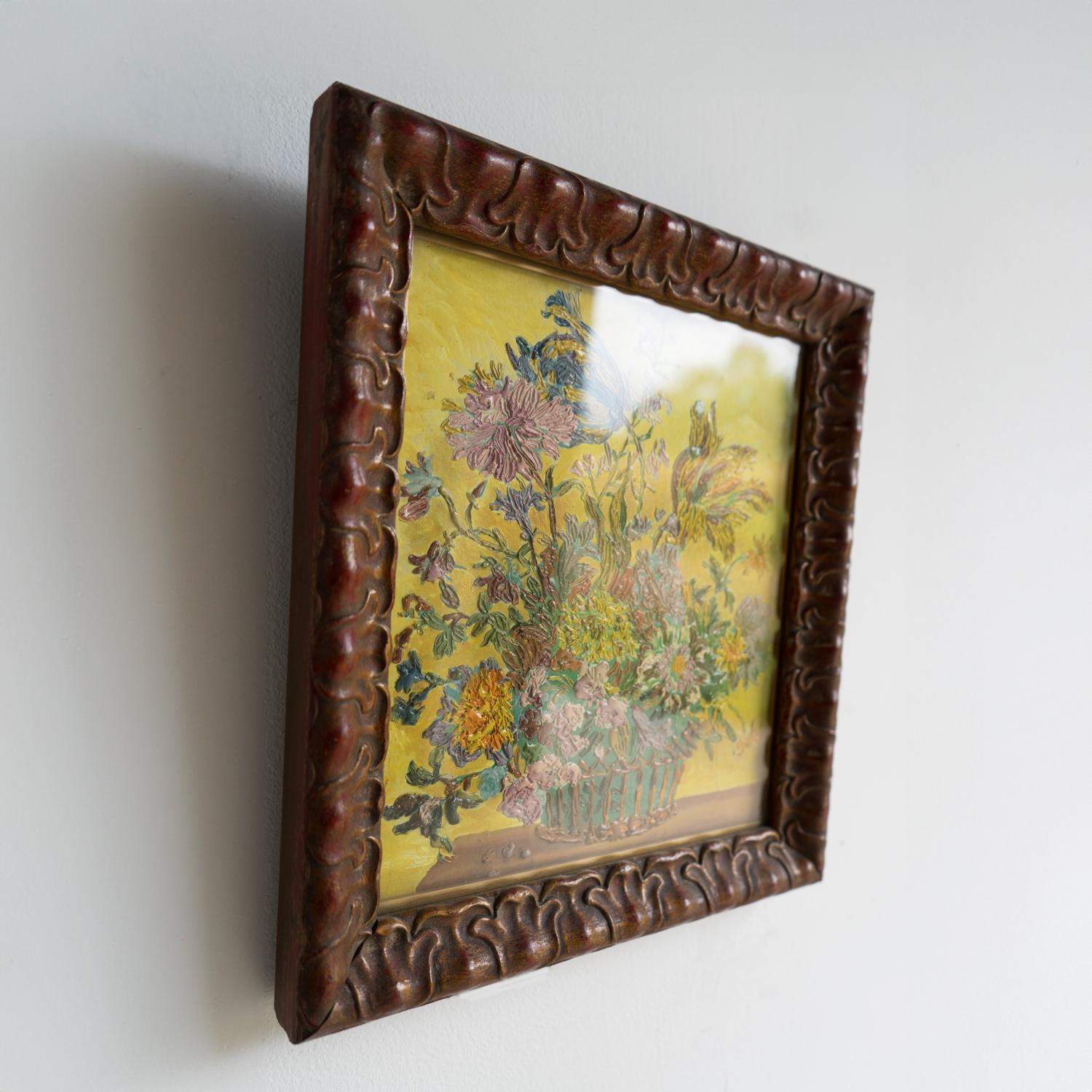 Doré Nature morte florale expressionniste de style Bloomsbury, peinture à l'huile originale ancienne en vente