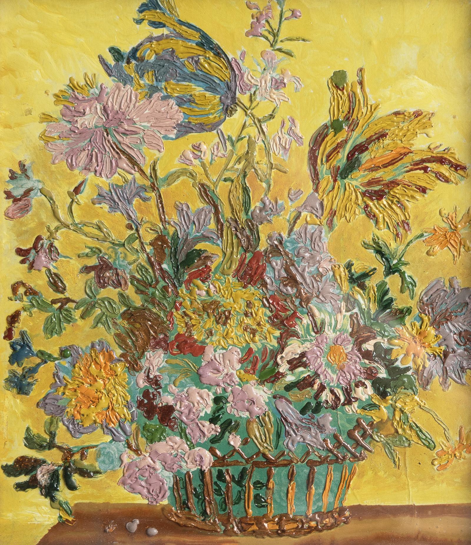 Nature morte florale expressionniste de style Bloomsbury, peinture à l'huile originale ancienne Bon état - En vente à Bristol, GB
