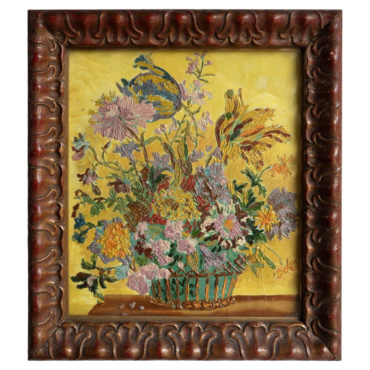 Nature morte florale expressionniste de style Bloomsbury, peinture à l'huile originale ancienne