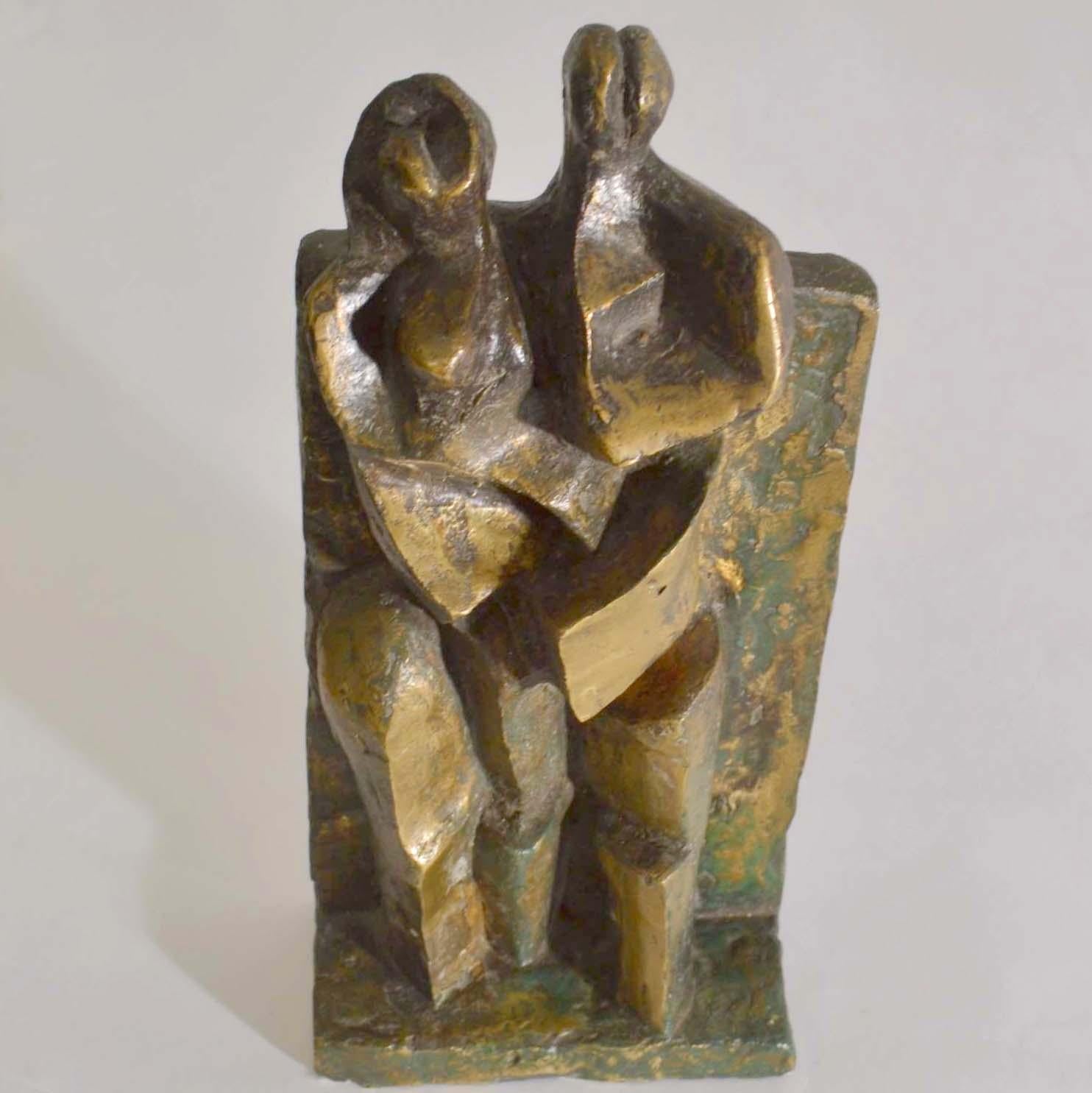 Cast Expressionist Bronze Sculpture of Man Women and Child Dutch 1960's For Sale