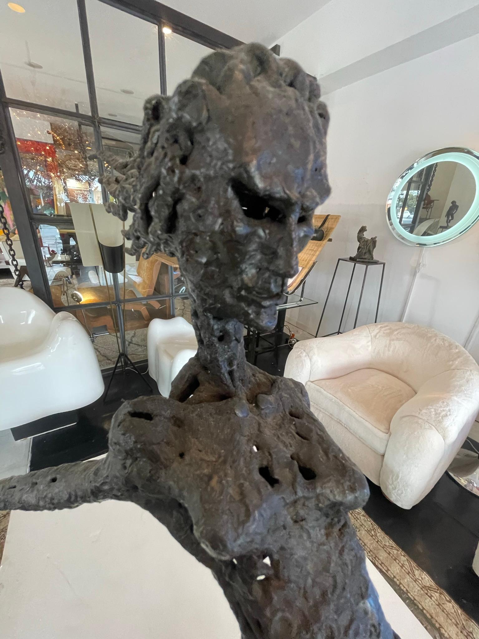 Expressionist Bronze Sculpture on Stone and Bronze Base In Good Condition For Sale In Los Angeles, CA