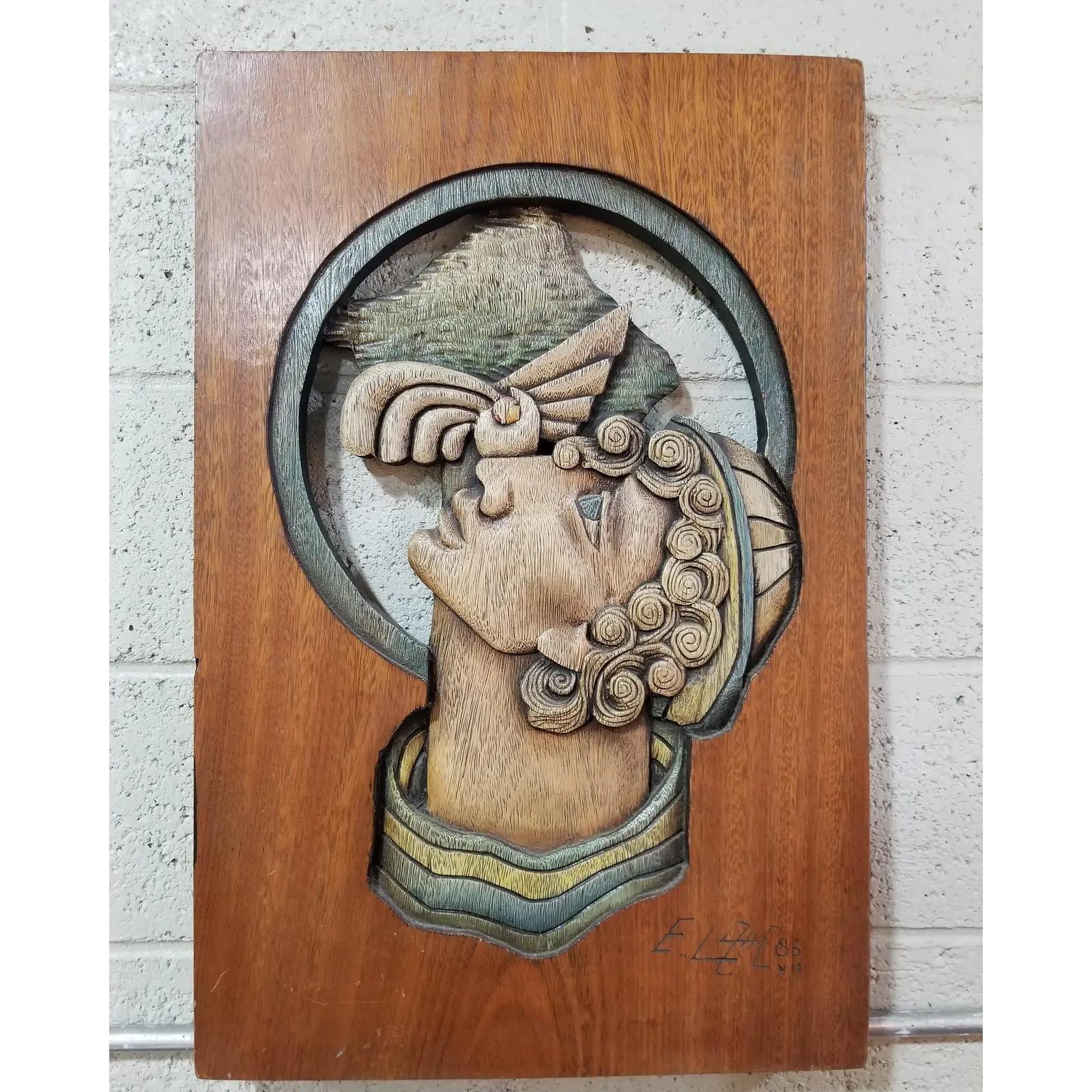 Edison Lufaac Figurative Carved Wood Wall Art / Sculpture  For Sale 1