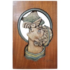 Edison Lufaac Figurative Carved Wood Wall Art / Sculpture 