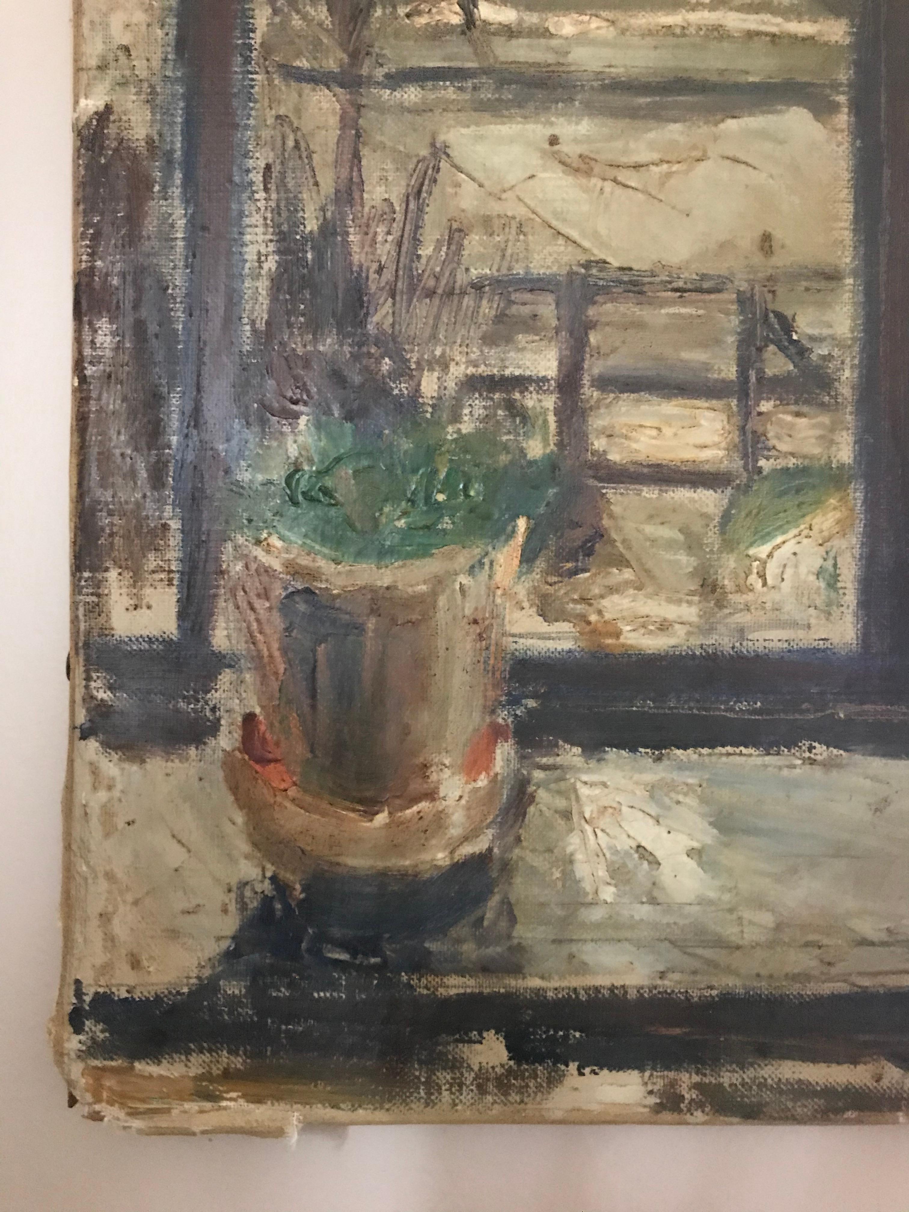 Expressionist Cityscape Window Painting by Olav Mathiesen, 1944 For Sale 6