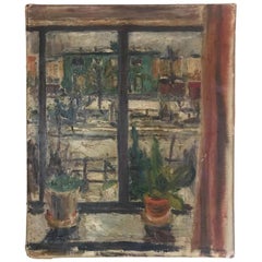 Expressionist Cityscape Window Painting by Olav Mathiesen, 1944