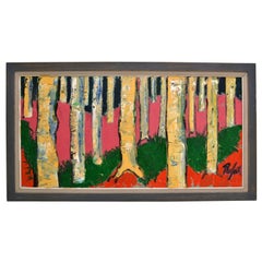 Expressionist Colorful Birch Tree Landscape Painting by Rafael, 1980s