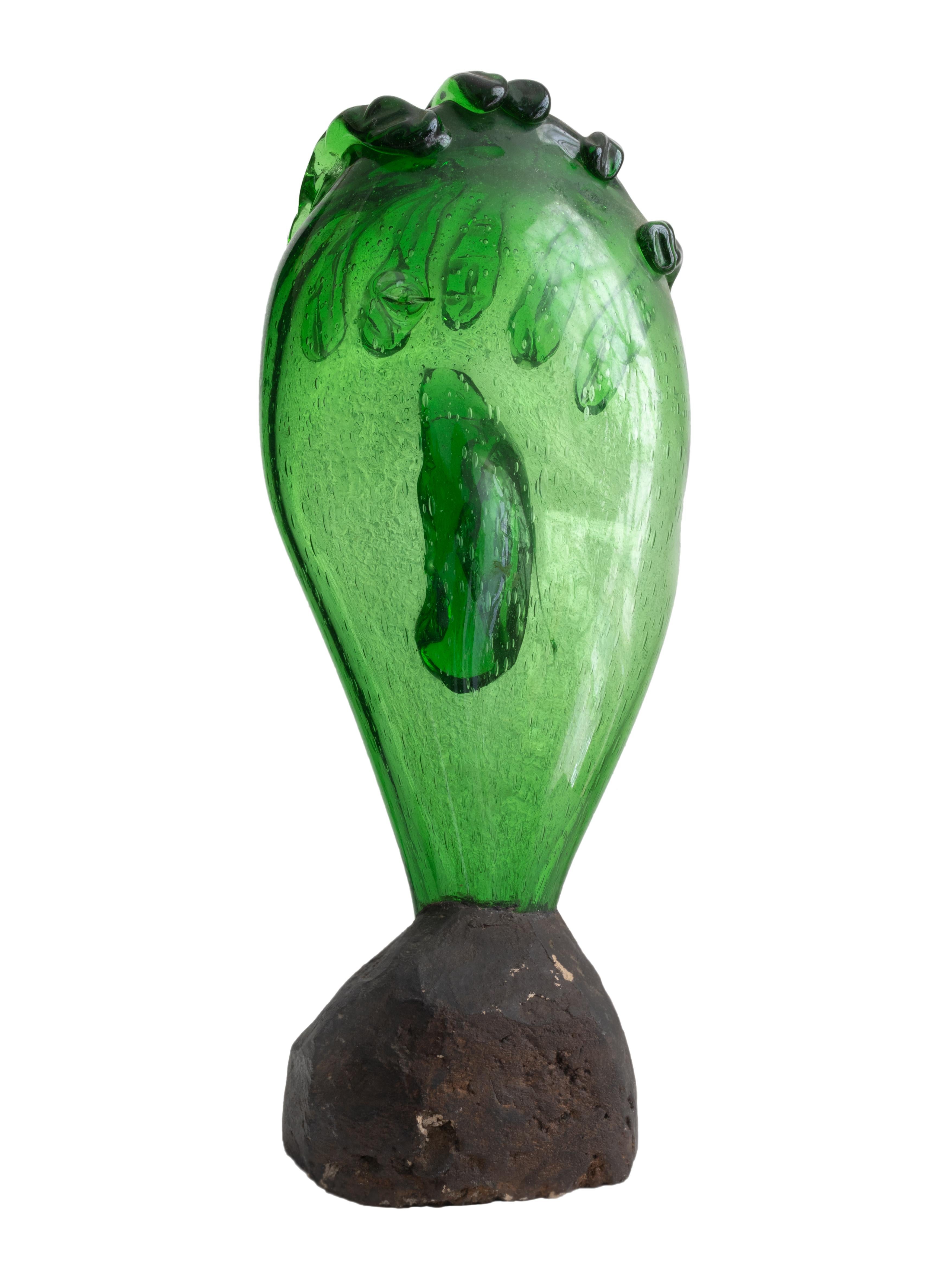Espressionista Scultura espressionista in vetro verde, A. Colucci, anni '50 in vendita