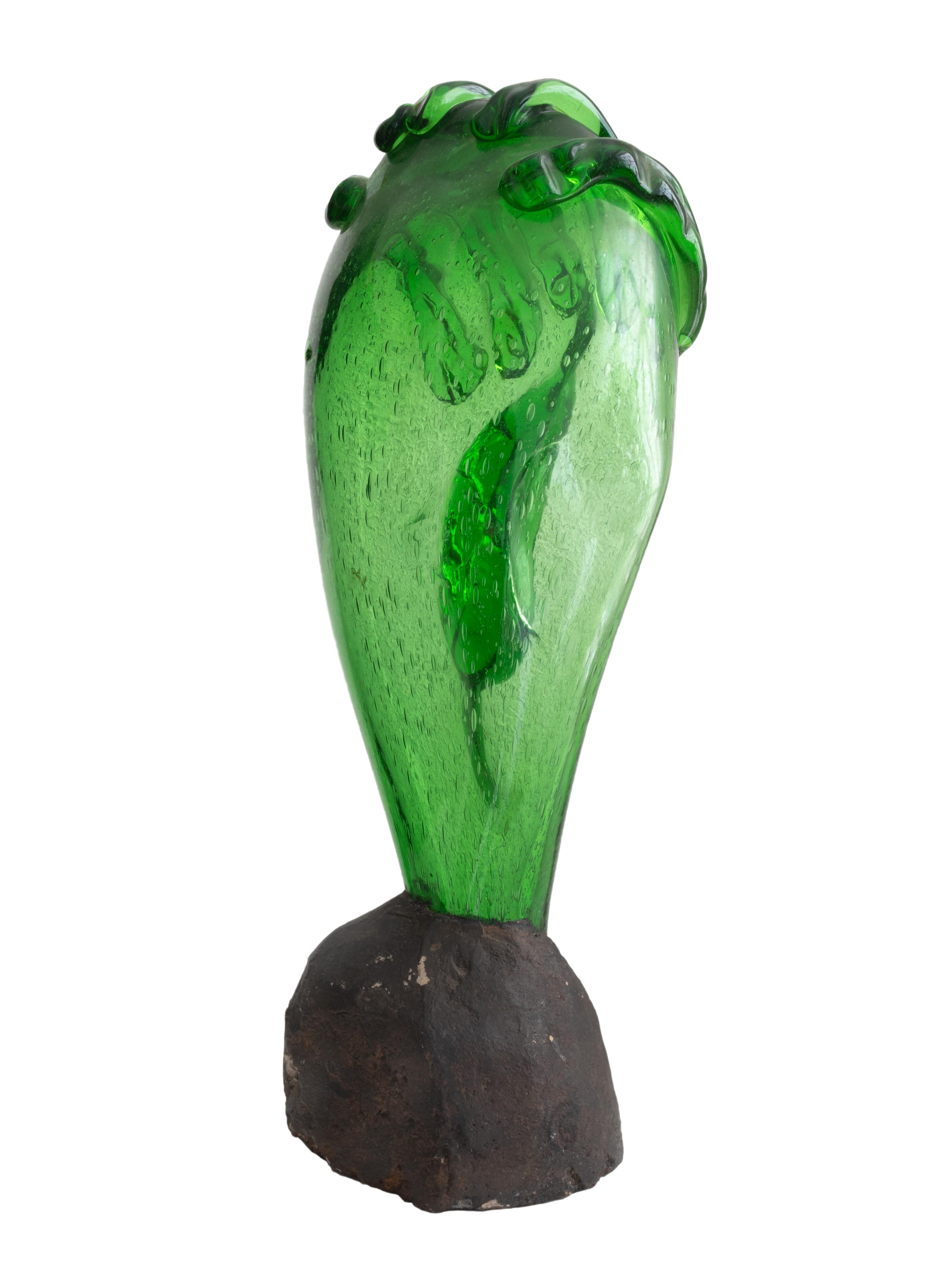 Francese Scultura espressionista in vetro verde, A. Colucci, anni '50 in vendita