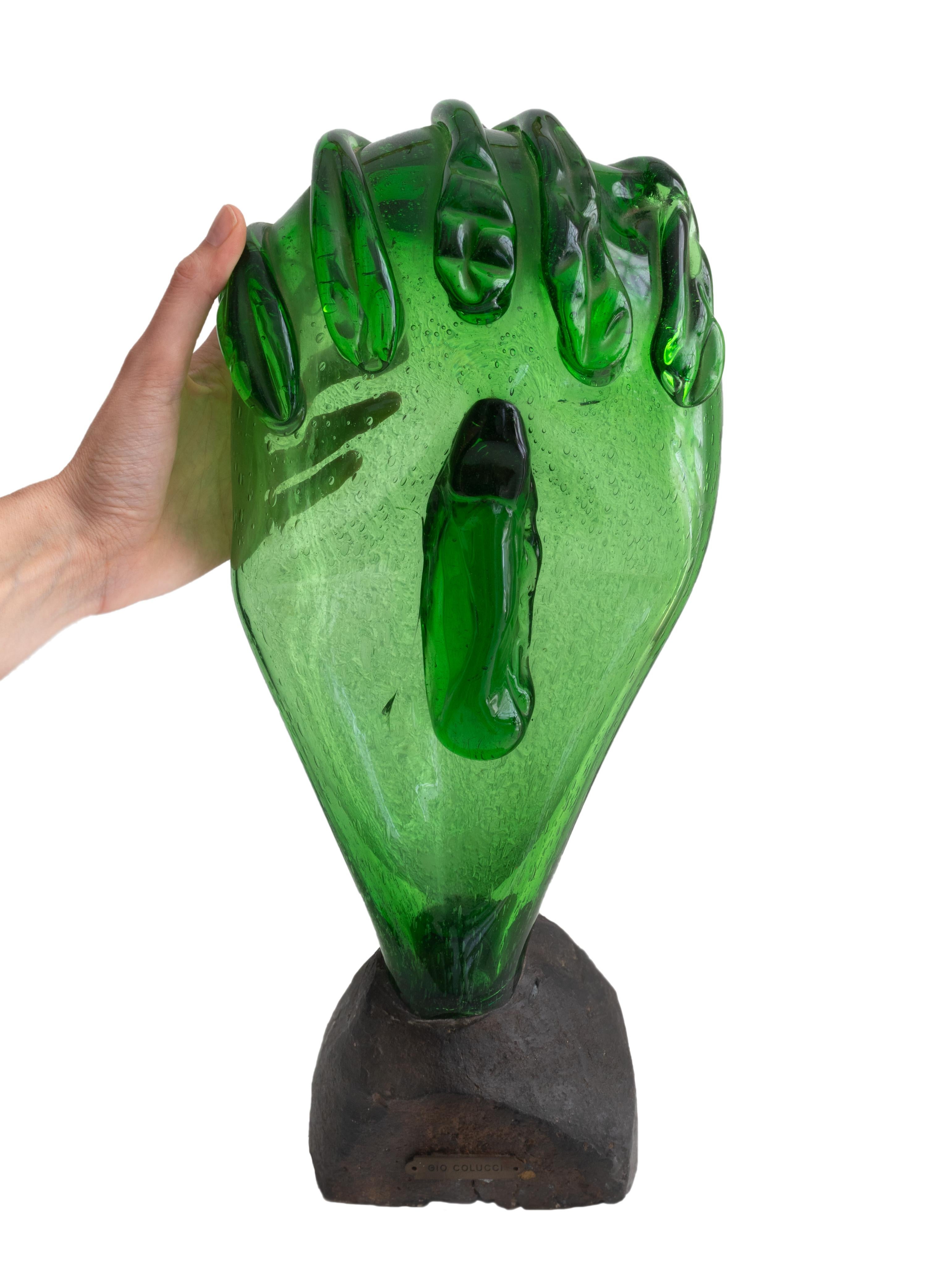 XX secolo Scultura espressionista in vetro verde, A. Colucci, anni '50 in vendita