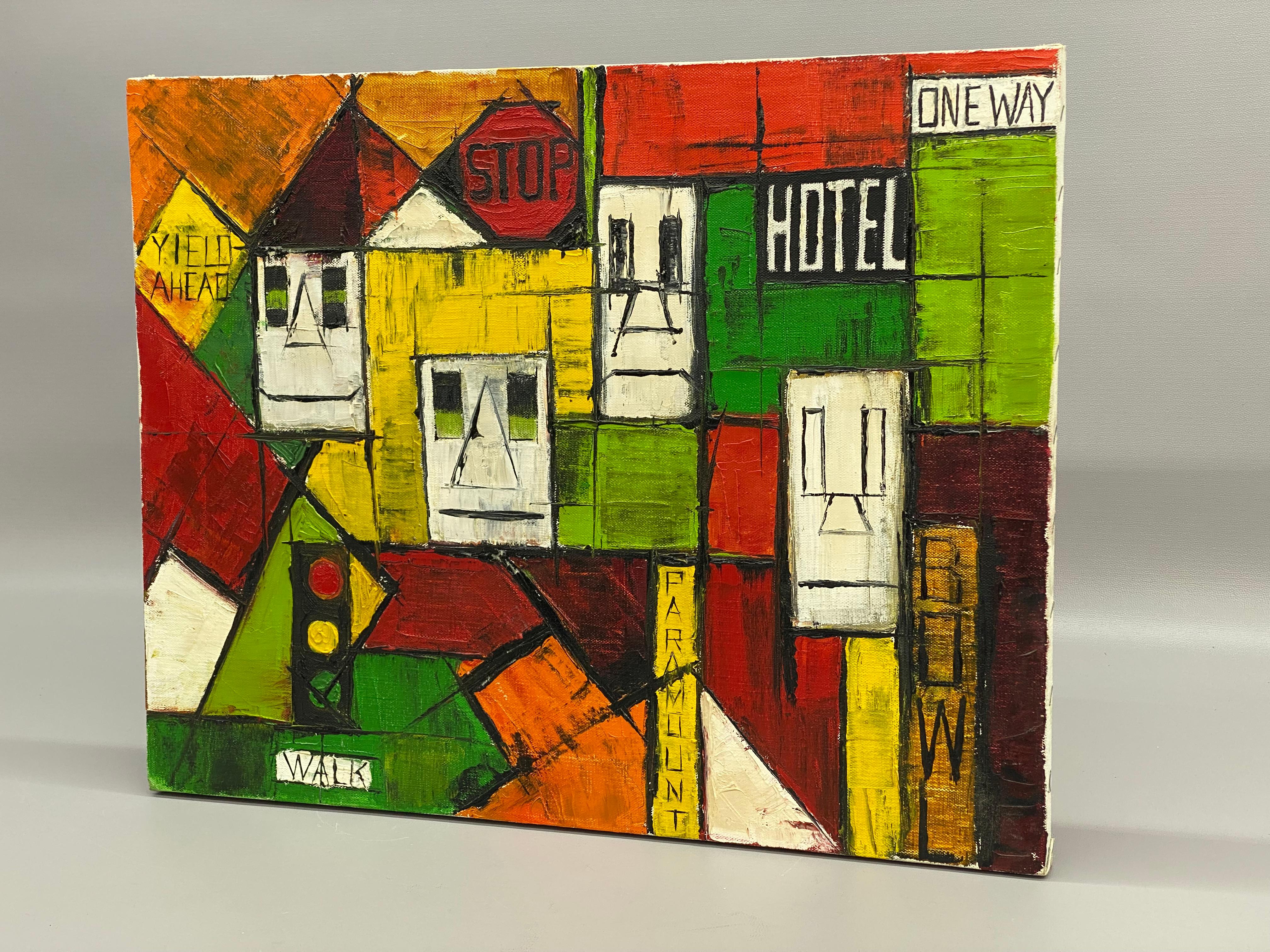 Pintura expresionista de paisaje urbano americano moderno de mediados de siglo Estadounidense en venta