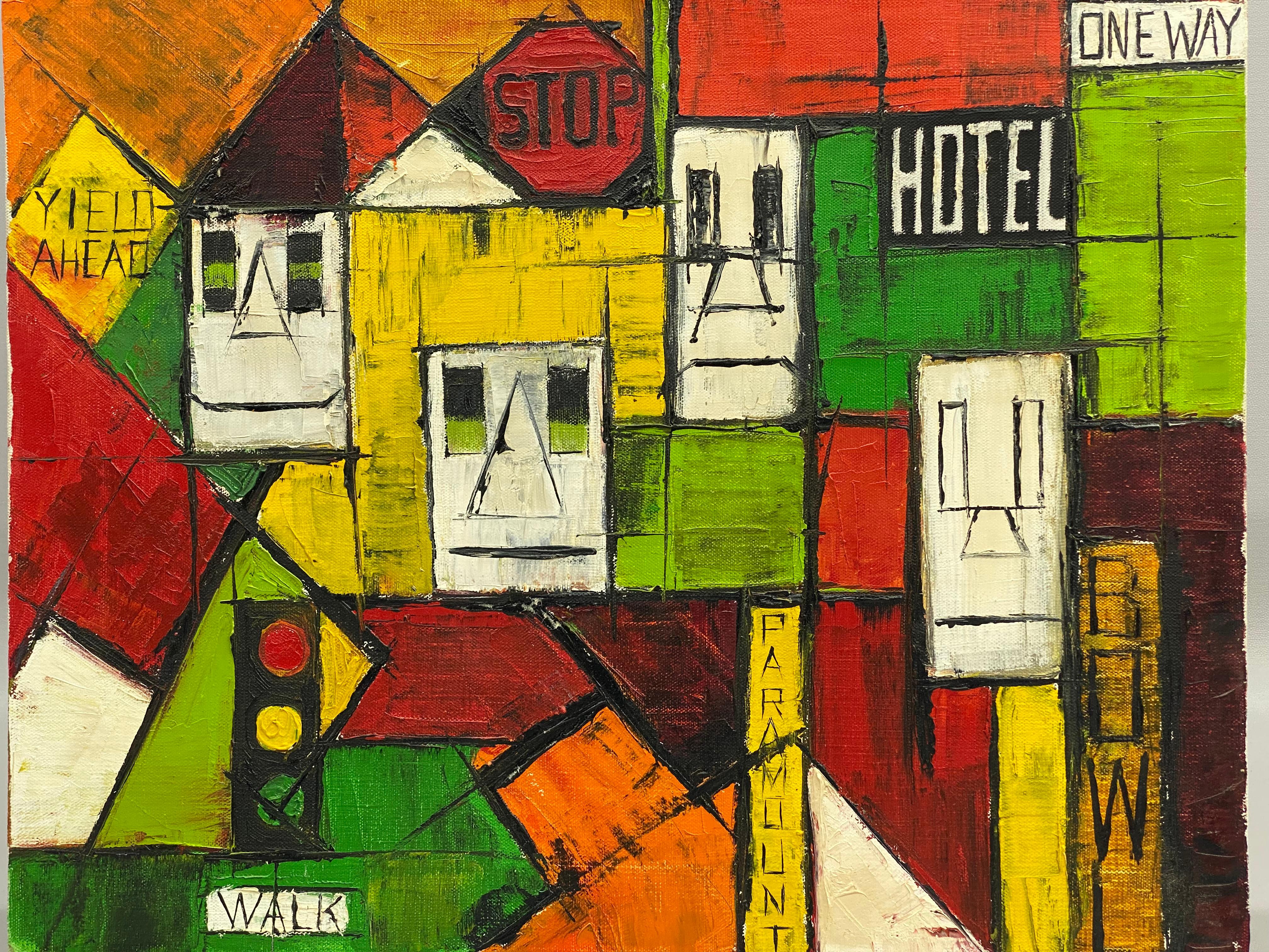 Pintura expresionista de paisaje urbano americano moderno de mediados de siglo mediados del siglo XX en venta