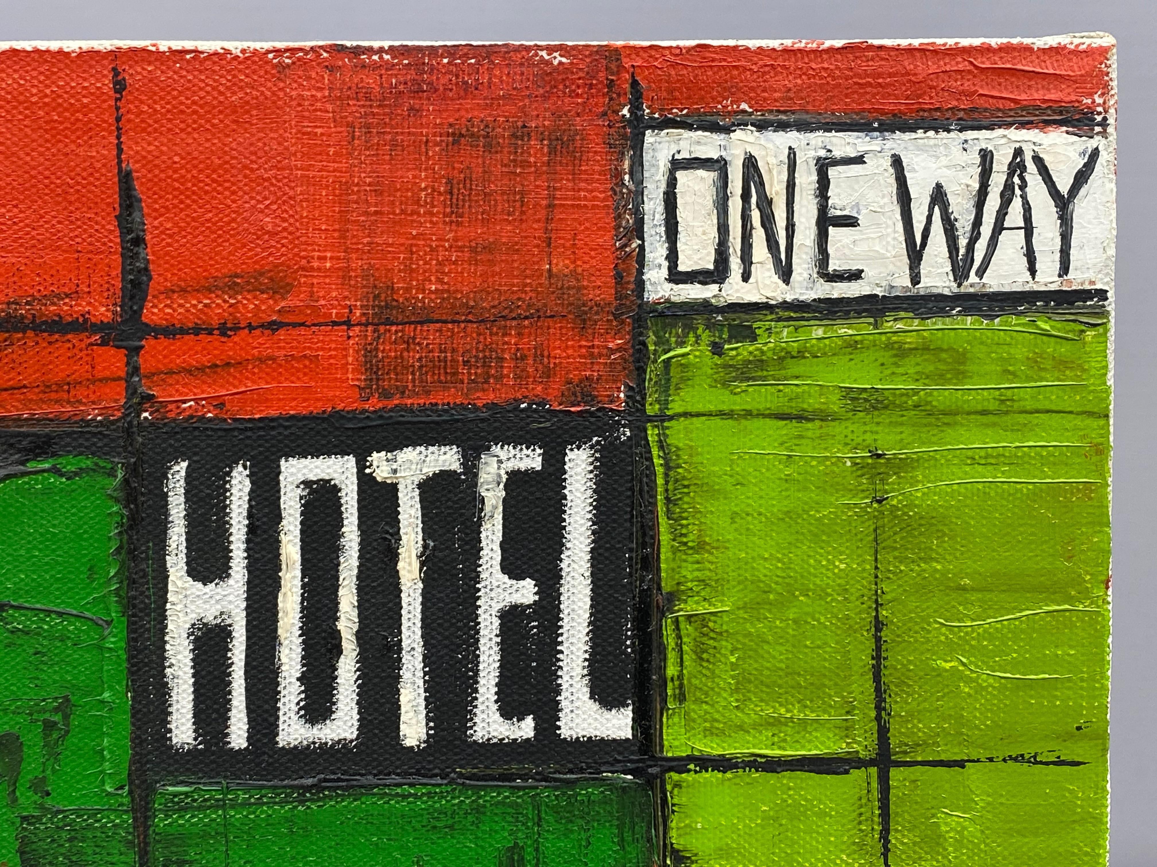 Pintura expresionista de paisaje urbano americano moderno de mediados de siglo Lienzo en venta