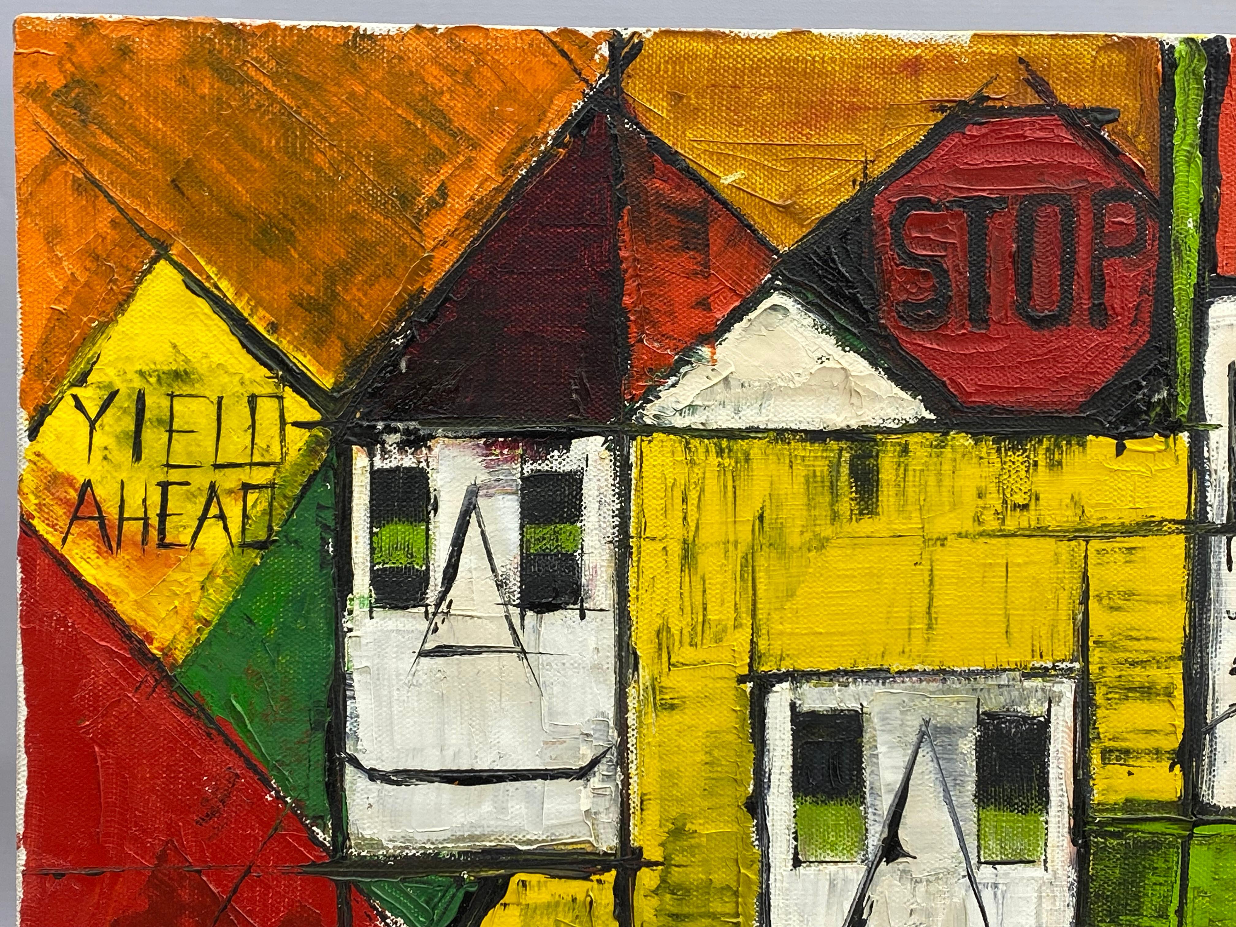 Pintura expresionista de paisaje urbano americano moderno de mediados de siglo en venta 2