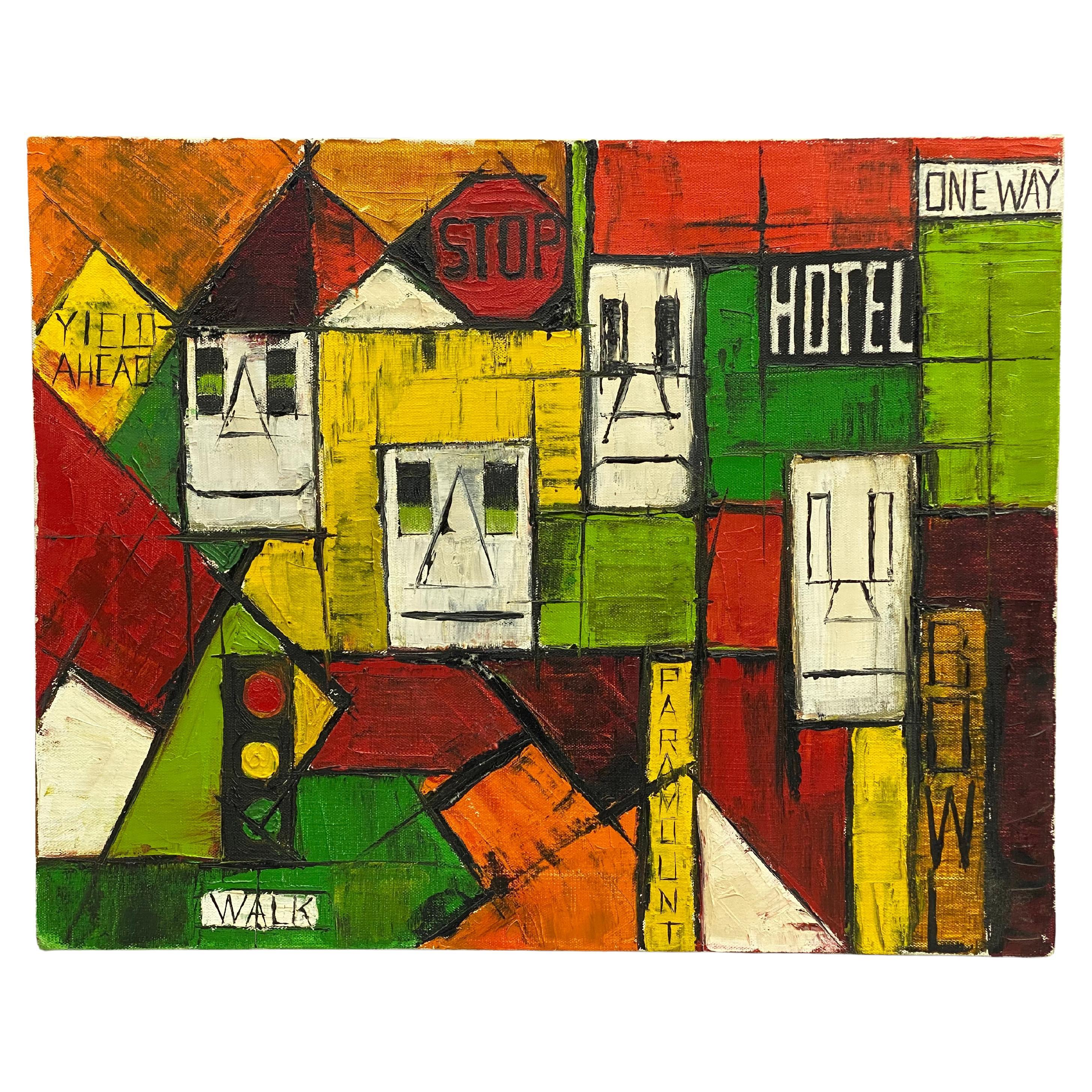 Pintura expresionista de paisaje urbano americano moderno de mediados de siglo