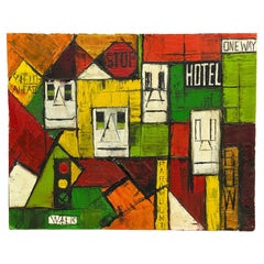 Pintura expresionista de paisaje urbano americano moderno de mediados de siglo